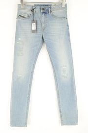 DIESEL Thommer 087AX Men's Blue Jeans W27/L32 Ripped Washed Slim Skinny Fit