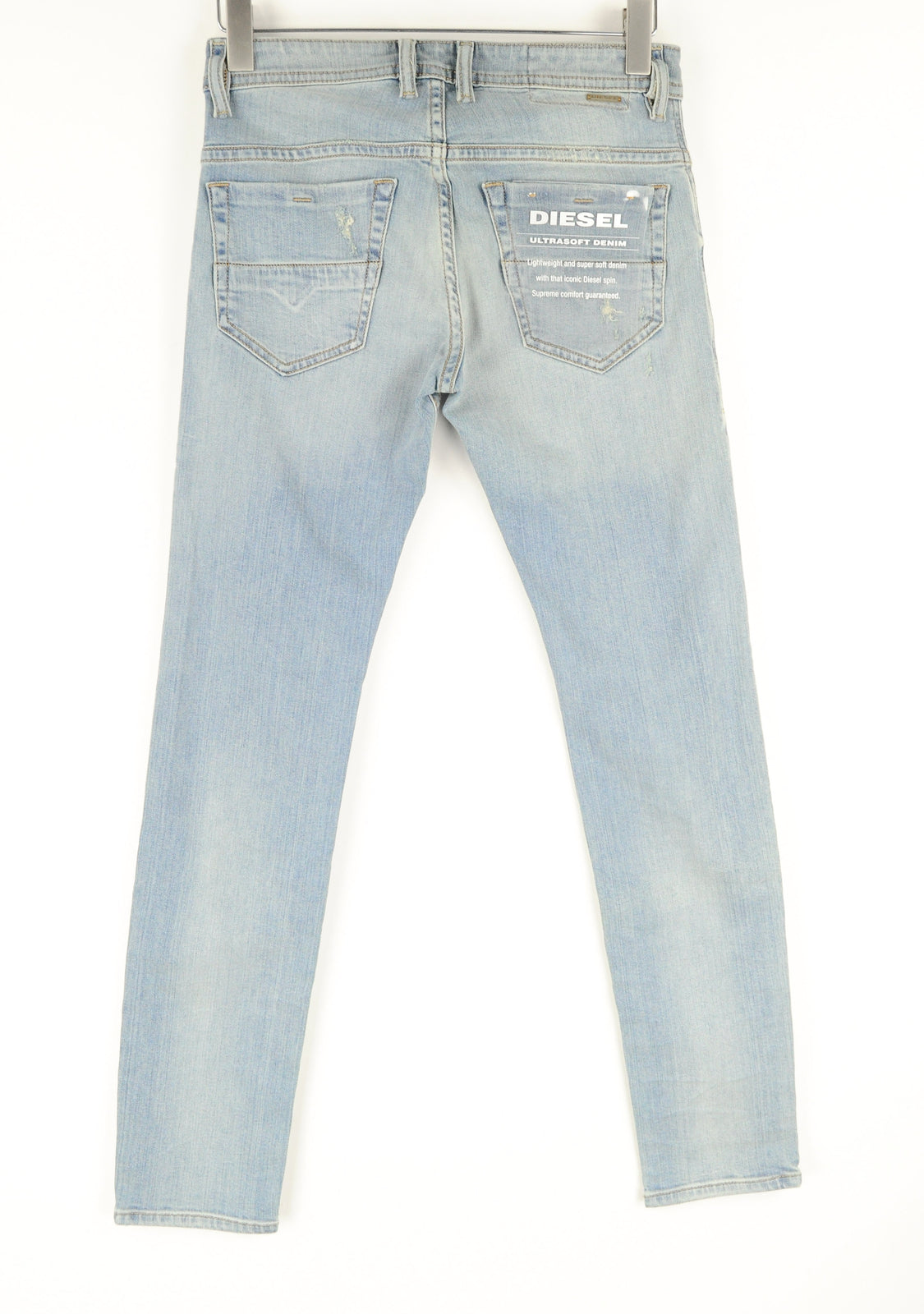 DIESEL Thommer 087AX Men's Blue Jeans W27/L32 Ripped Washed Slim Skinny Fit