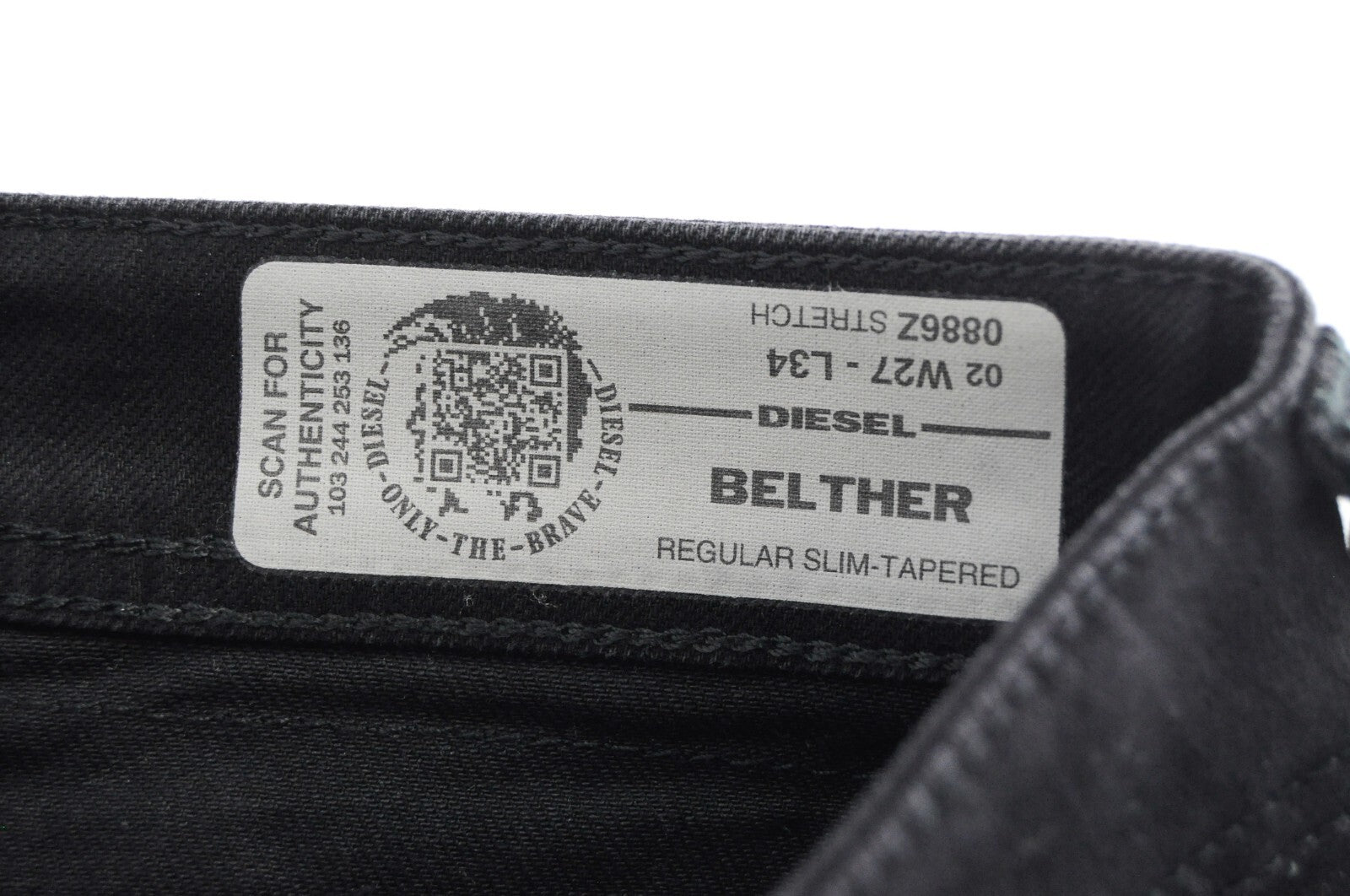 DIESEL Belther 0886Z Men's Black Jeans W27/L34 Slim Tapered Cotton Stretch Fit