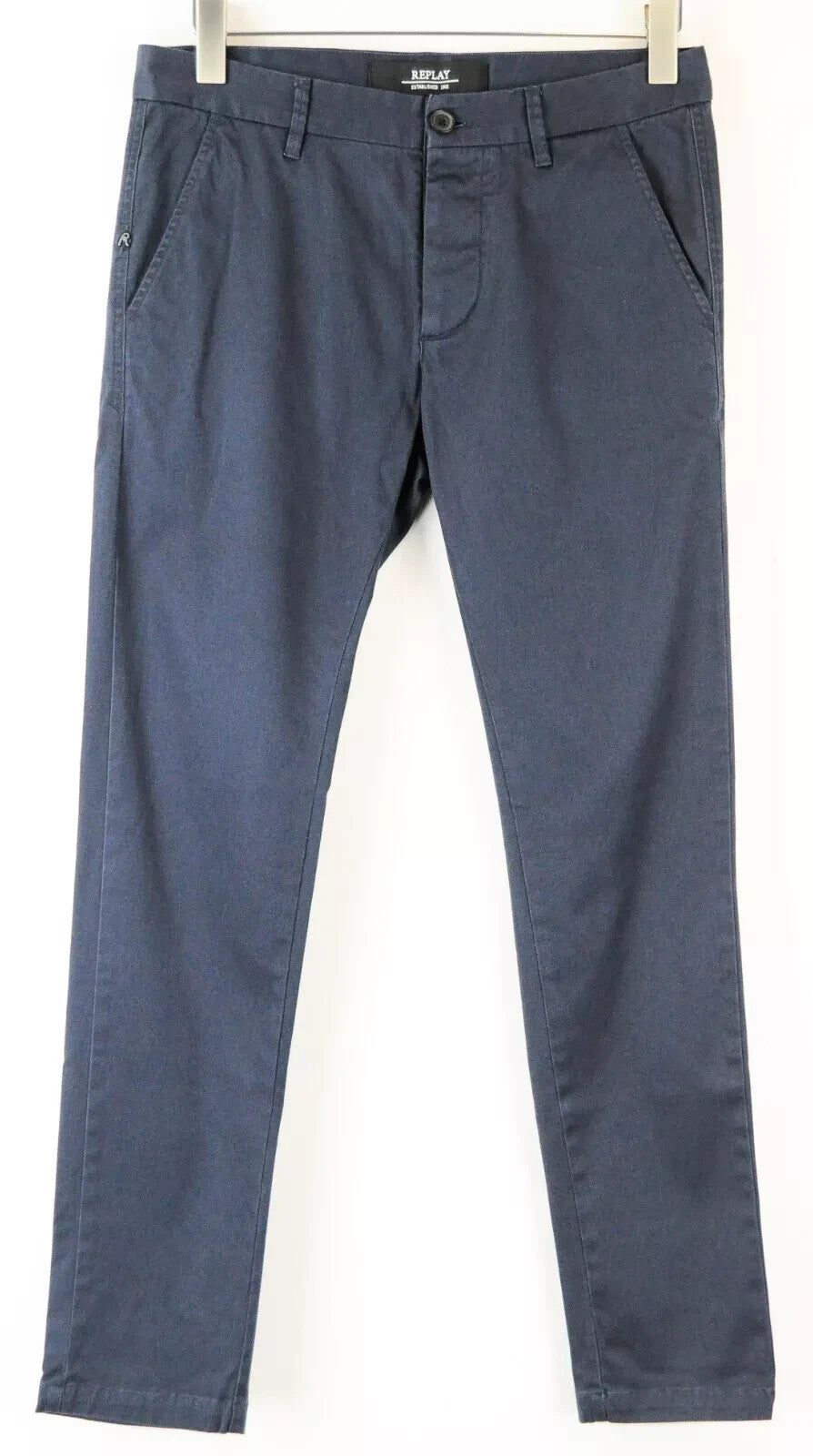 REPLAY Men's Trousers 30 Blue Slim Fit Cotton Stretch Casual Slit Pocket