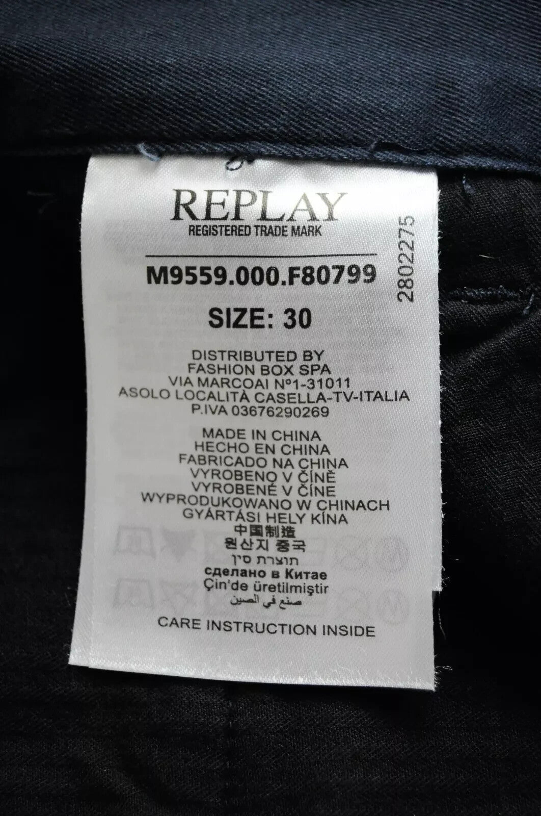 REPLAY Men's Trousers 30 Blue Slim Fit Cotton Stretch Casual Slit Pocket