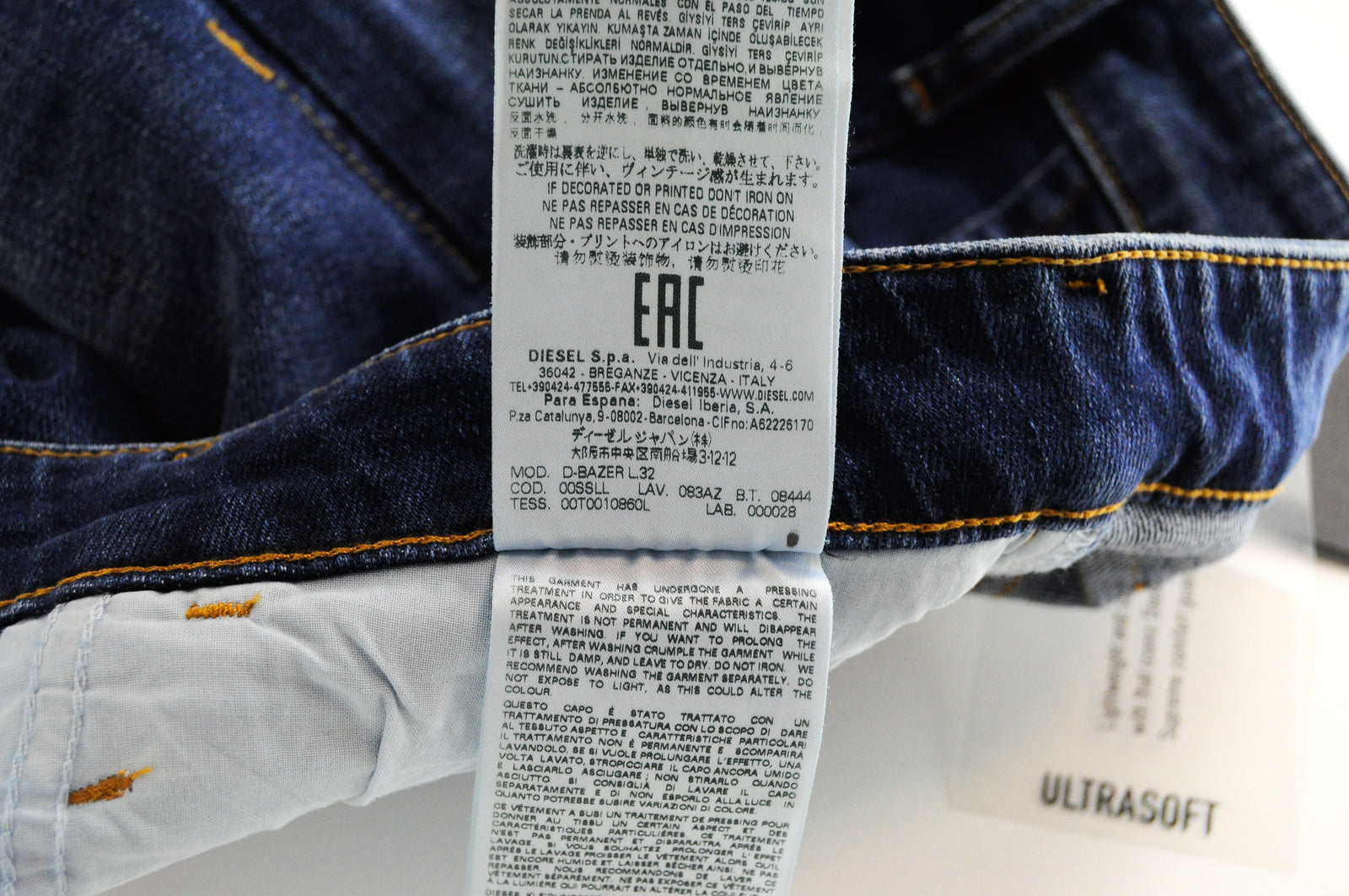 DIESEL D-Bazer 083AZ Men's Blue Jeans W27/L32 Tapered Ripped Cotton Stretch Fit