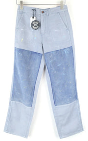 DENHAM Bonnie Women's Trousers W23/L28 Wide Blue Linen Cotton Painted