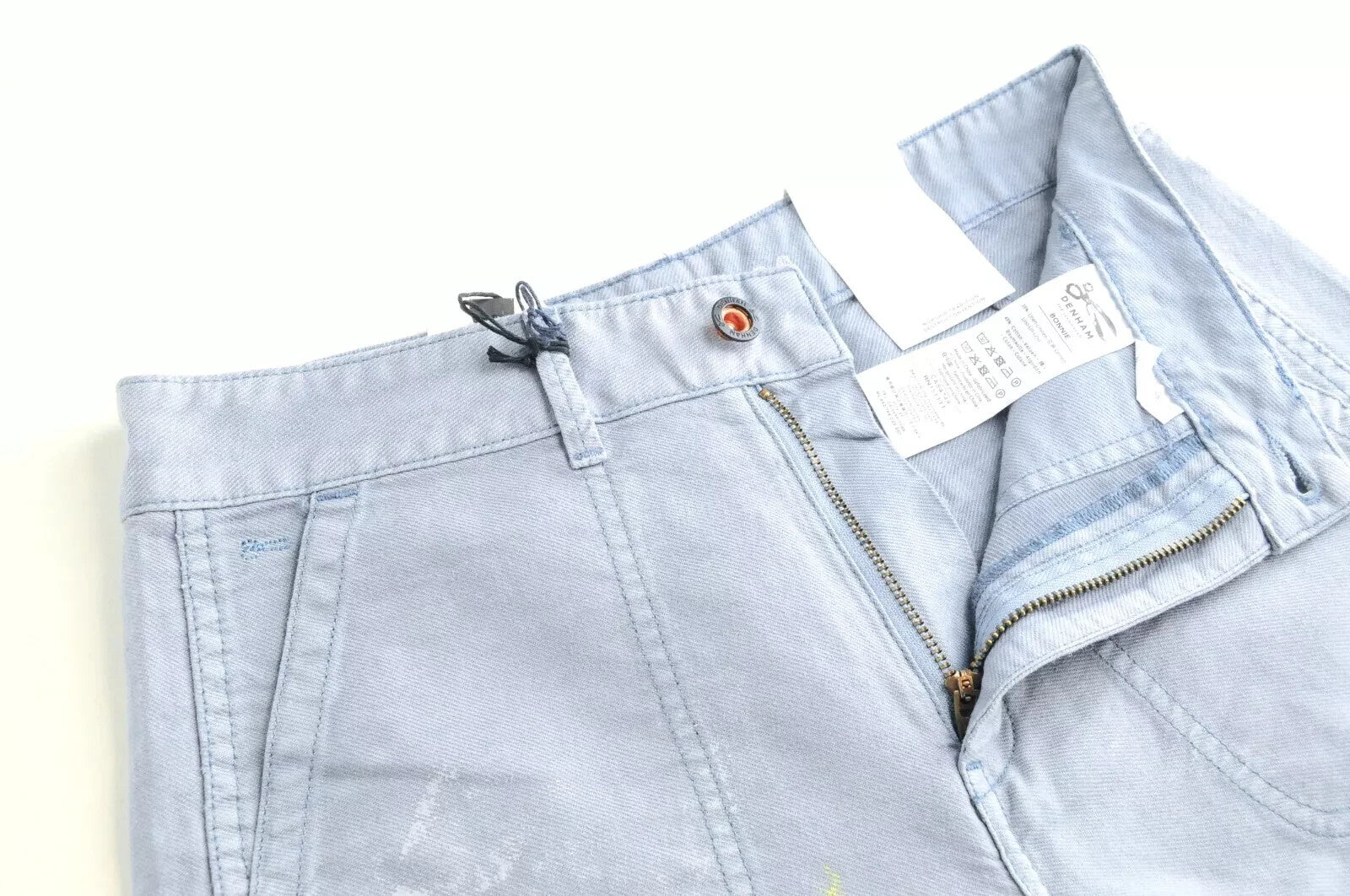 DENHAM Bonnie Women's Trousers W23/L28 Wide Blue Linen Cotton Painted