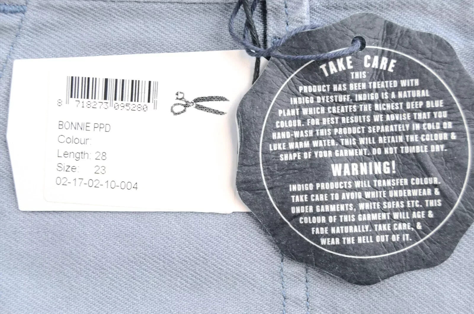 DENHAM Bonnie Women's Trousers W23/L28 Wide Blue Linen Cotton Painted