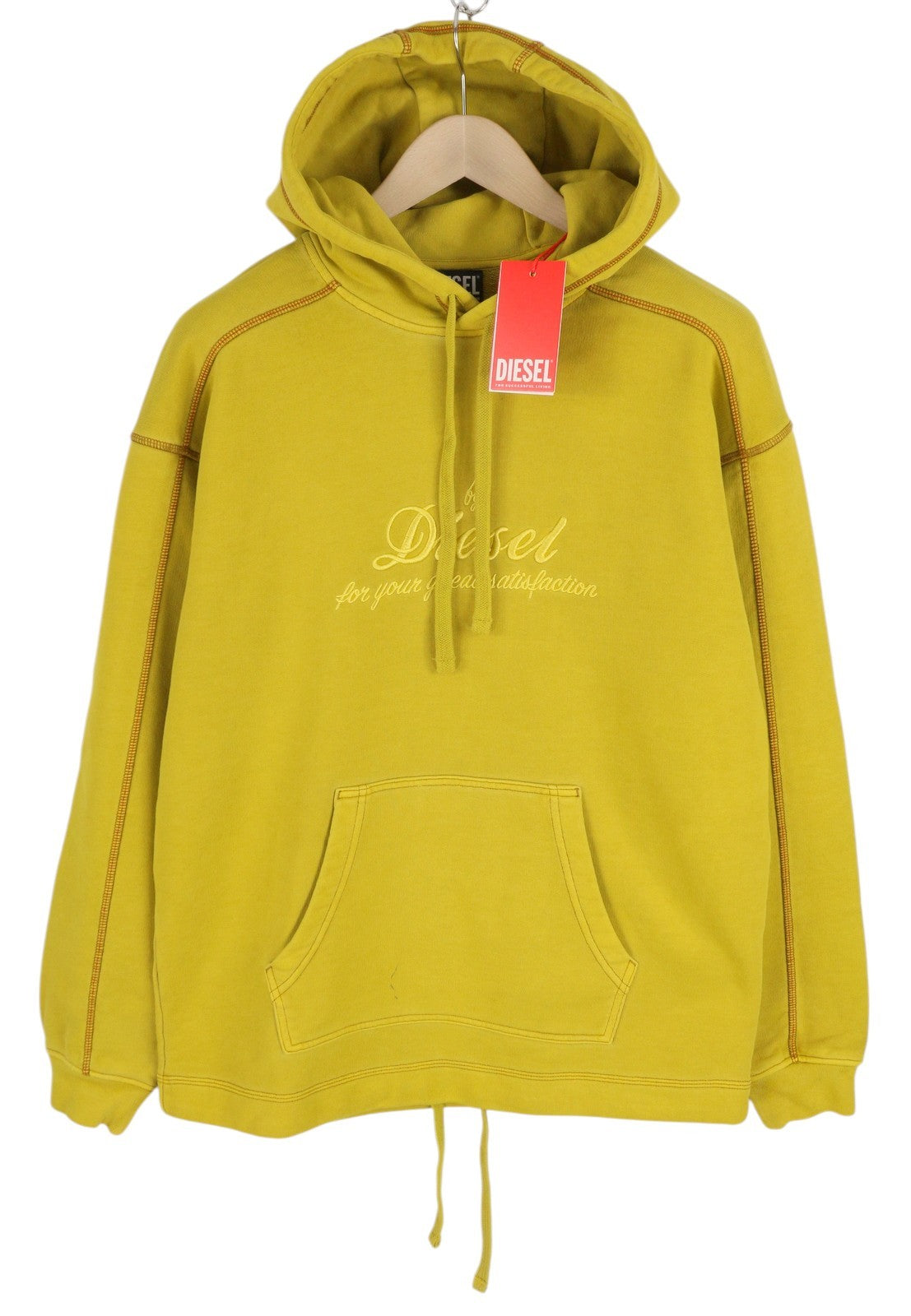 DIESEL S-Vulchood Mens Hoodie XS Mustard Pullover Oversizedd Kangaroo RRP€250