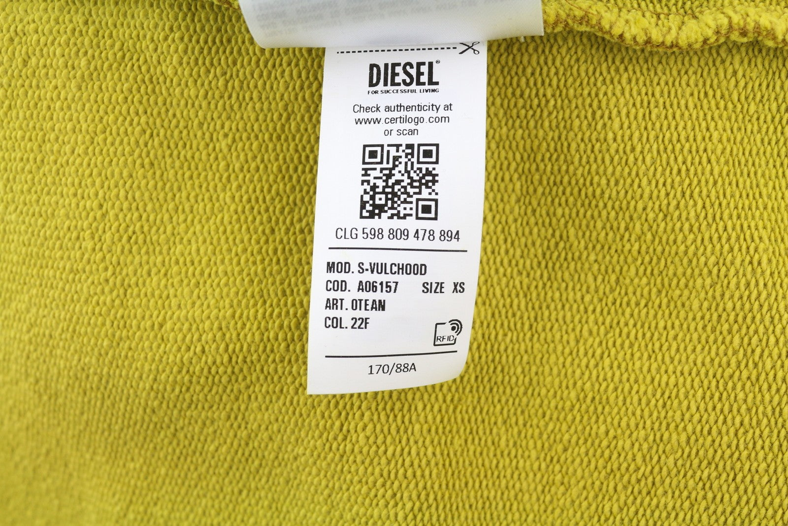 DIESEL S-Vulchood Mens Hoodie XS Mustard Pullover Oversizedd Kangaroo RRP€250