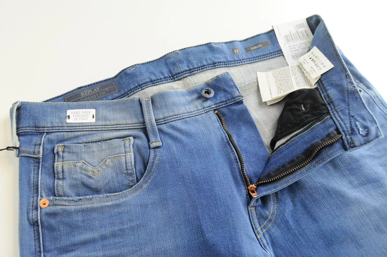 REPLAY Anbass Men's Jeans W32/L36 Slim Fit Washed Blue 5-Pocket