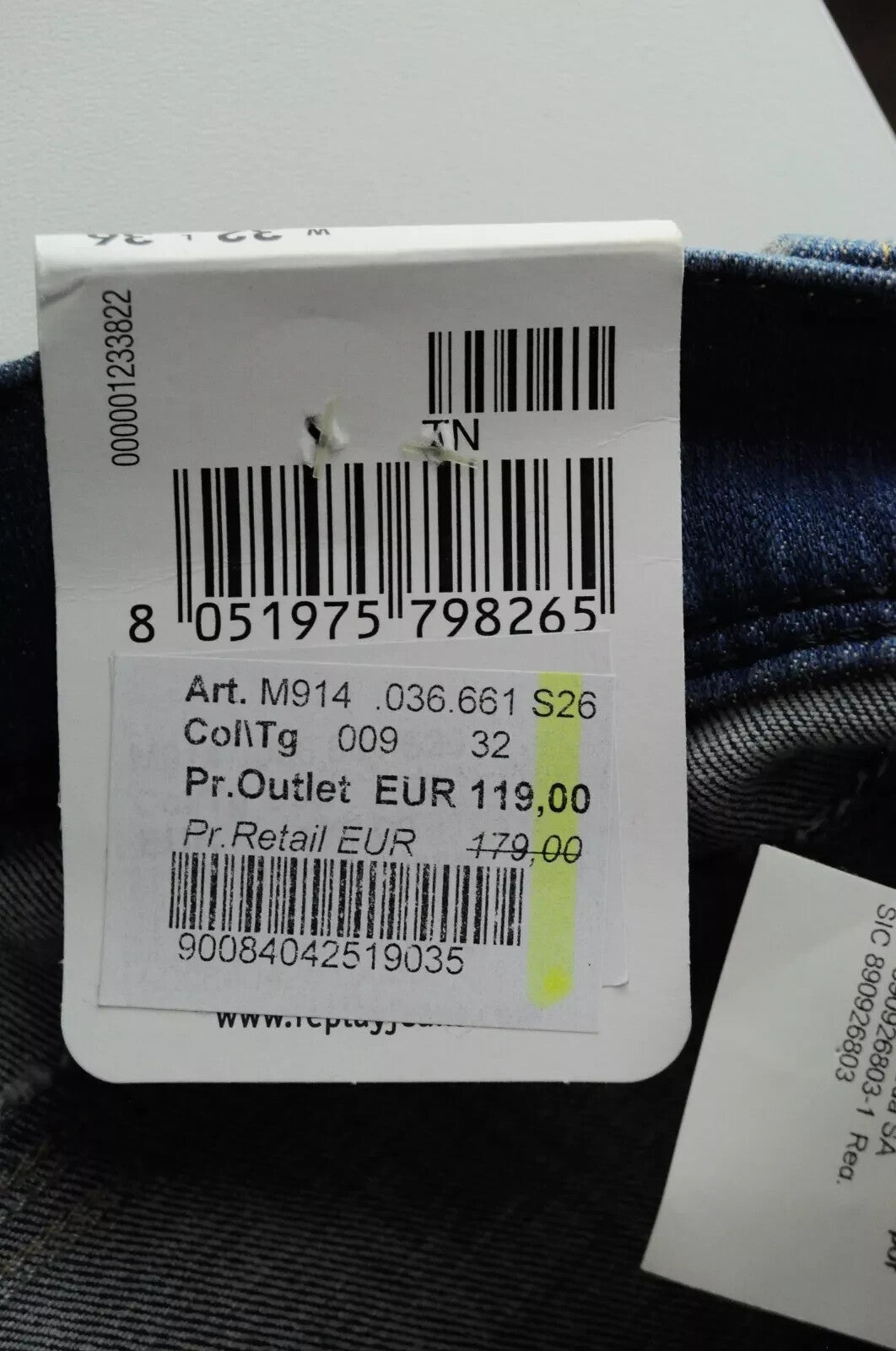 REPLAY Anbass Men's Jeans W32/L36 Slim Fit Washed Blue 5-Pocket