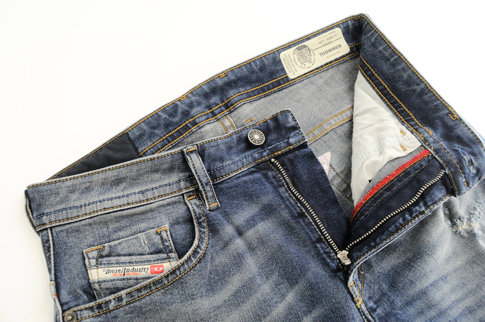 DIESEL Thommer 083AC Men's Blue Jeans W28/L30 Slim Skinny Washed Cotton Stretch