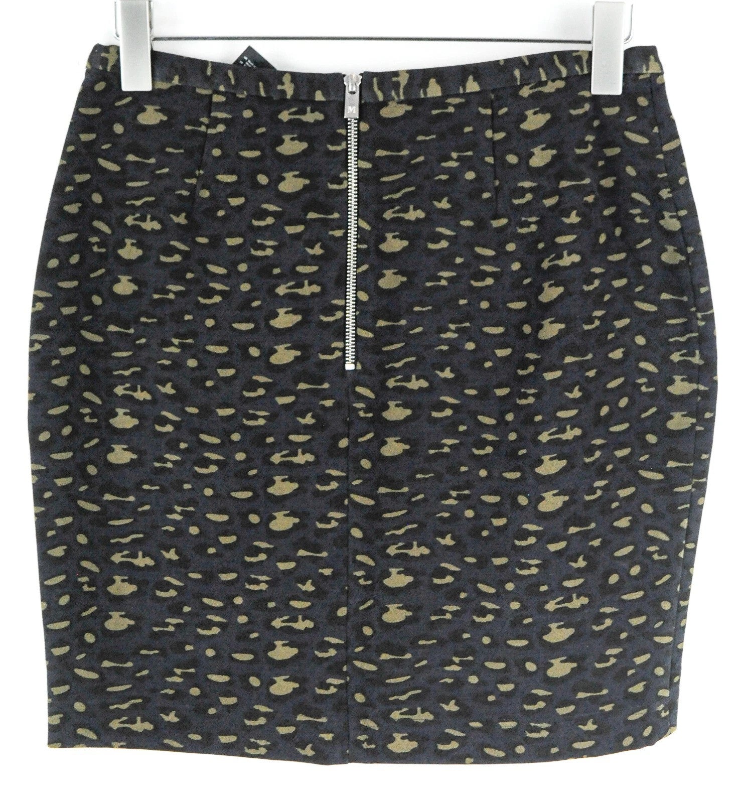 MAISON SCOTCH Women's Skirt L Dark Blue Stretch Zip Pockets Animal Print