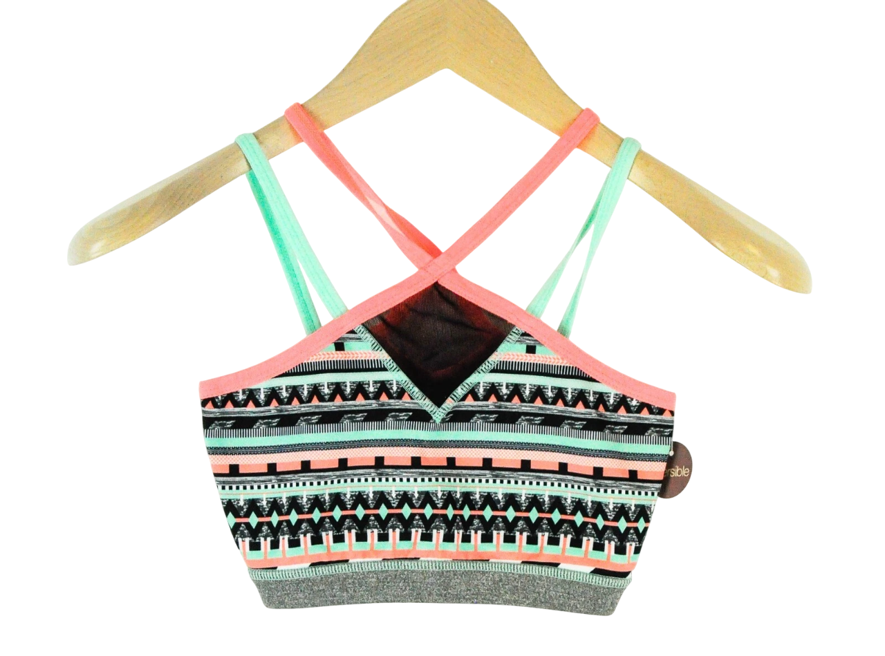 SWEATY BETTY Women's Sport Bra 2XS Grey Reversible Mesh Stretch Straps