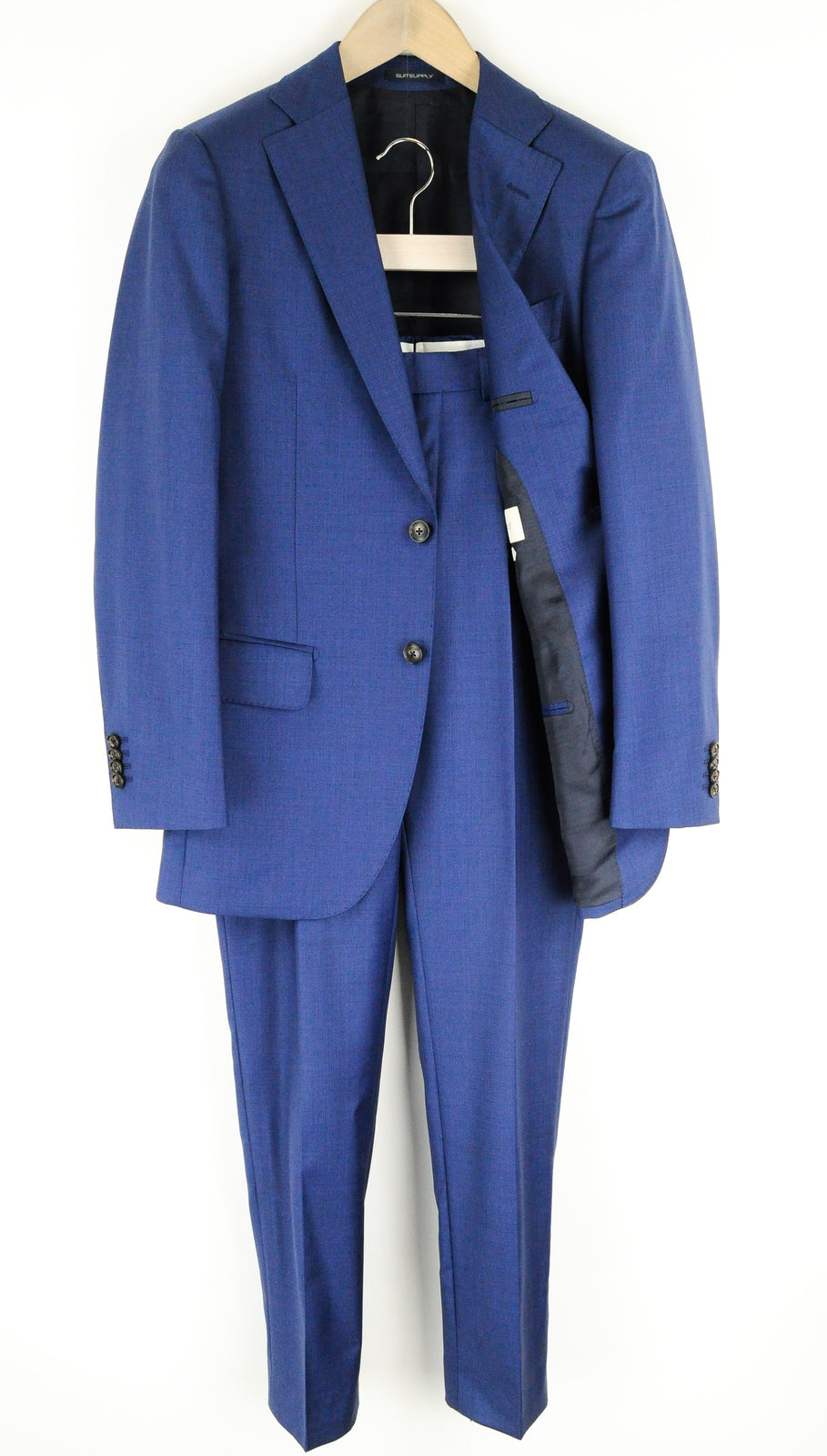 SUITSUPPLY Lazio Men's Suit UK34R Slim Fit Blue Wool Lined 2-Piece Classic Wear