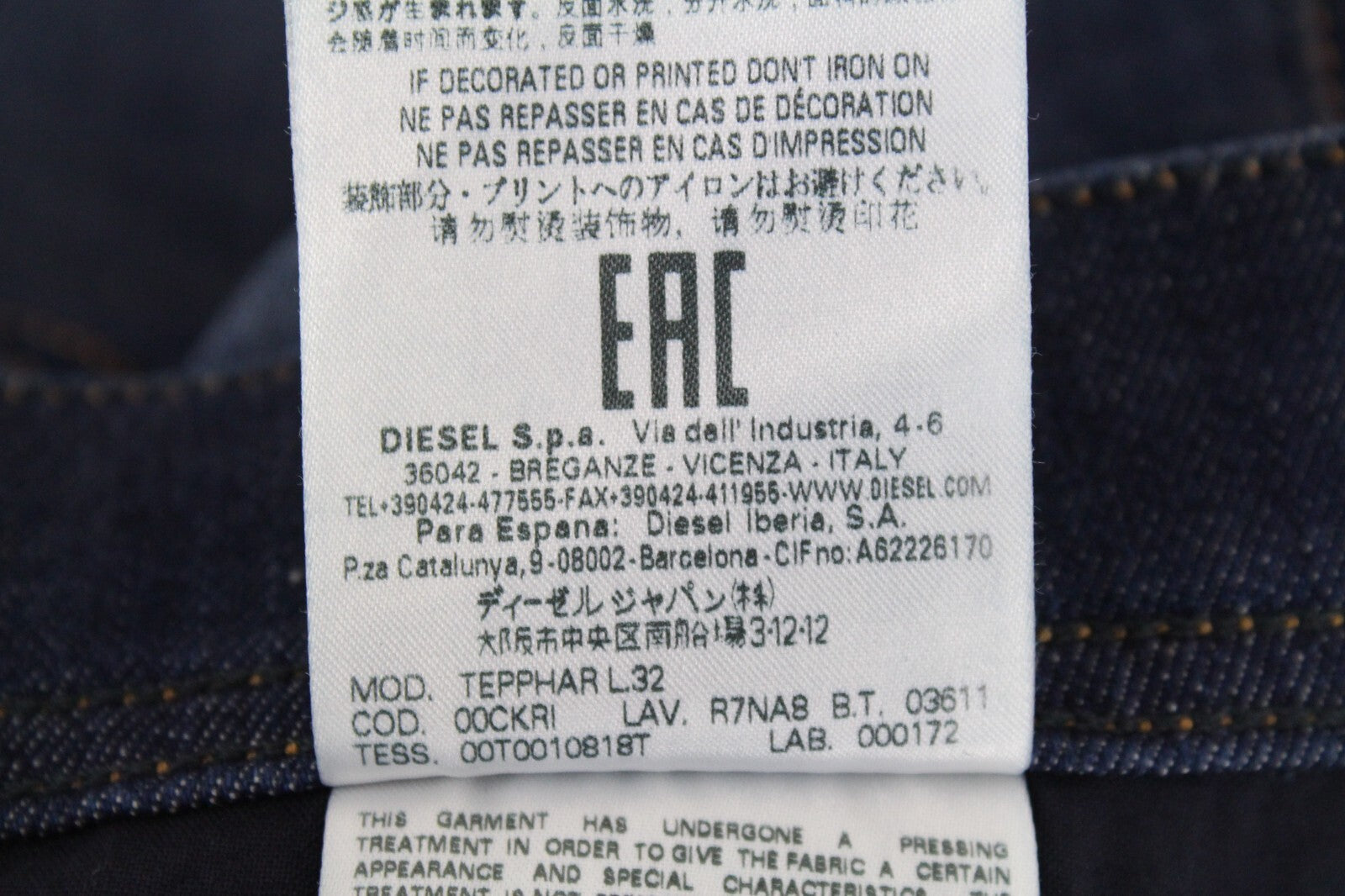 DIESEL Tepphar R7NA8 Men's Blue Jeans W29/L32 Slim Carrot Washed Cotton Stretch