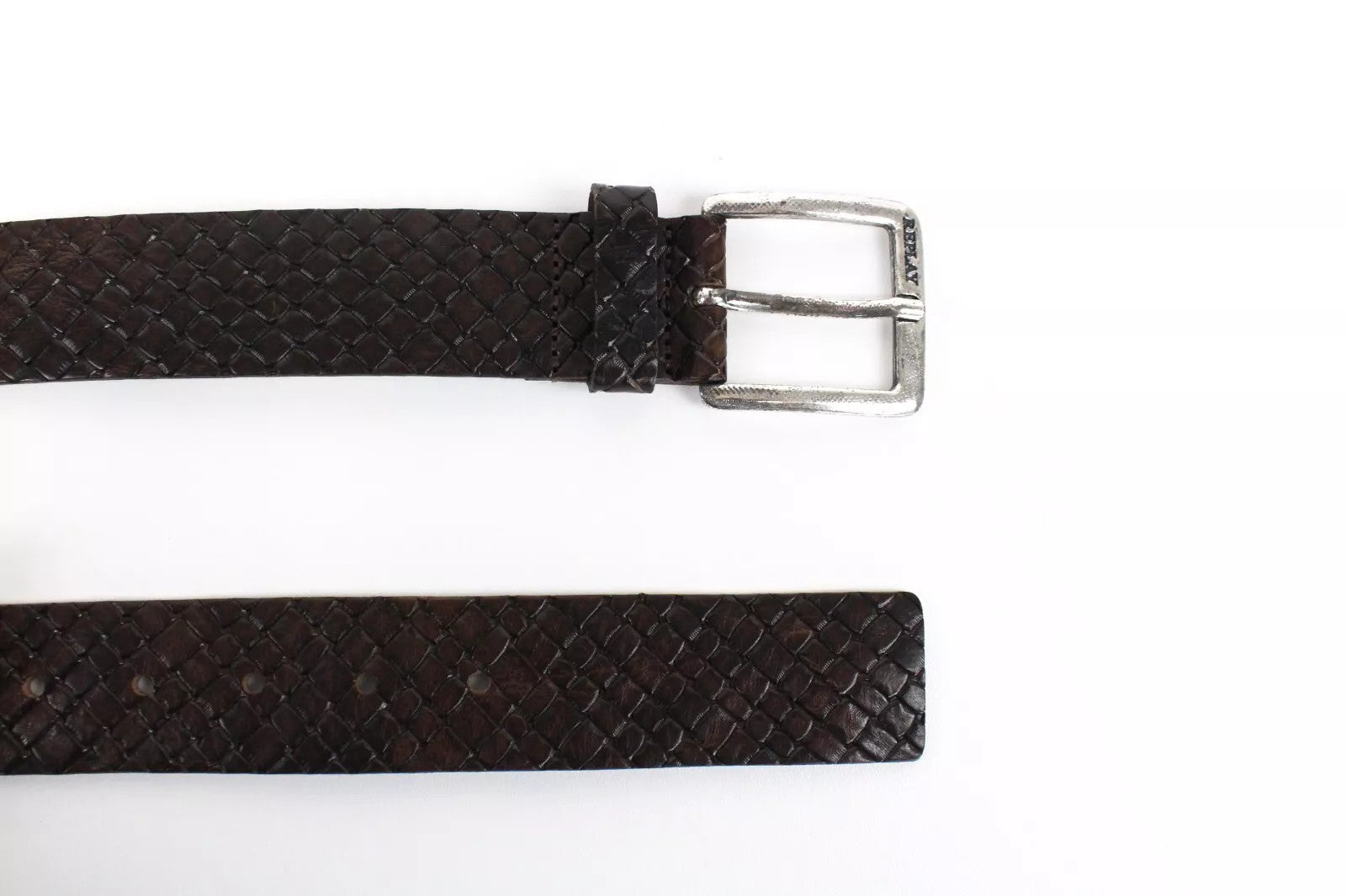 REPLAY Men's Belt 85 cm Squared-End Brown Cow Leather Patterned Buckled