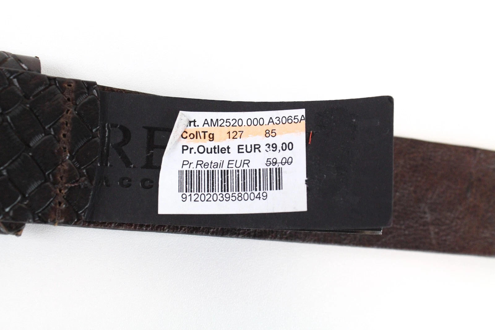 REPLAY Men's Belt 85 cm Squared-End Brown Cow Leather Patterned Buckled