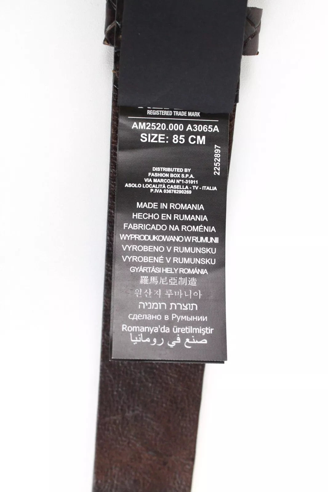 REPLAY Men's Belt 85 cm Squared-End Brown Cow Leather Patterned Buckled