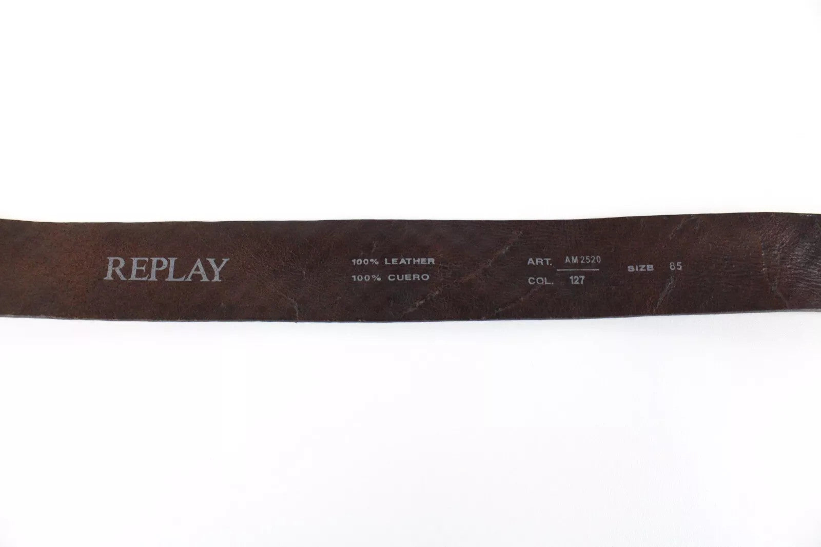 REPLAY Men's Belt 85 cm Squared-End Brown Cow Leather Patterned Buckled