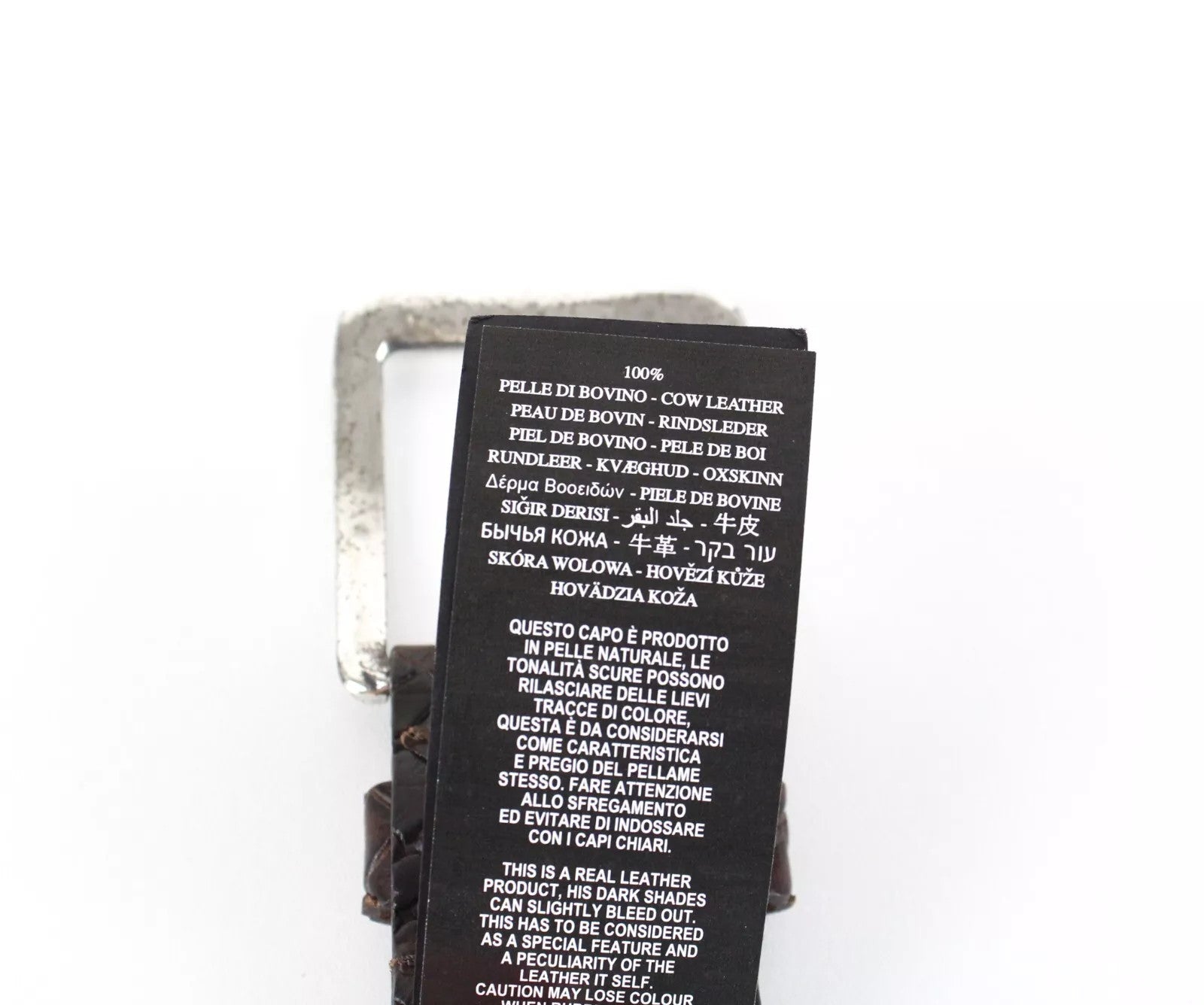 REPLAY Men's Belt 85 cm Squared-End Brown Cow Leather Patterned Buckled