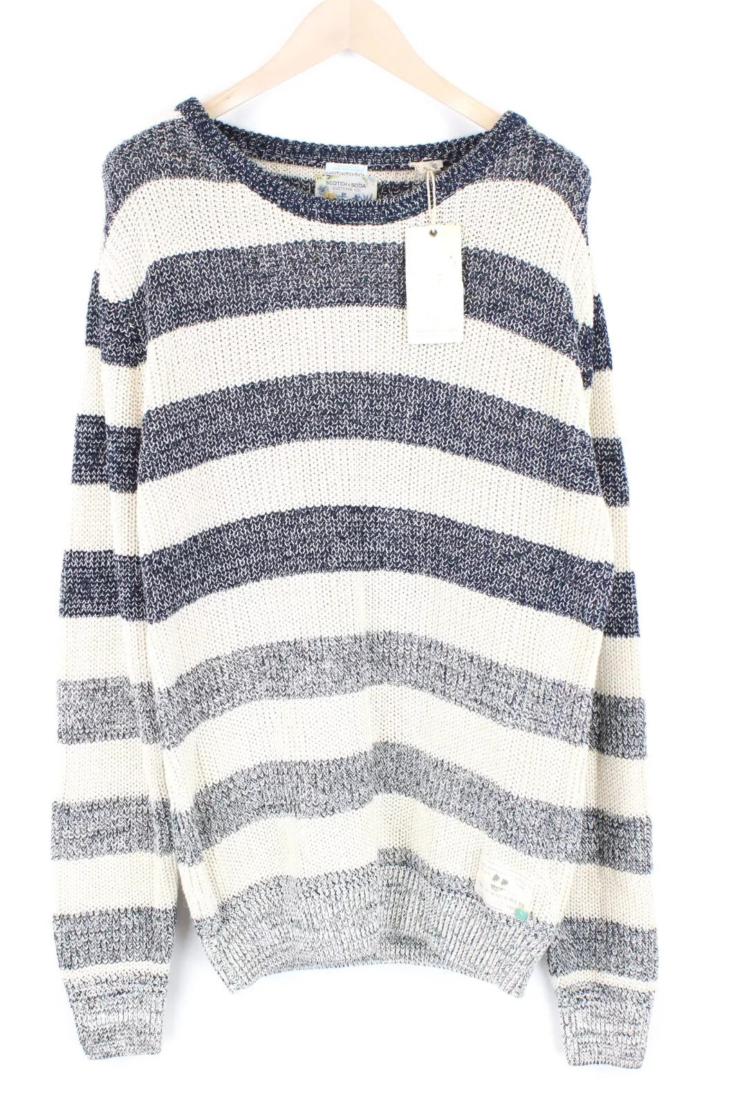 SCOTCH & SODA Ams Couture Men's Jumper 2XL Beige Striped Knit Cotton Blend