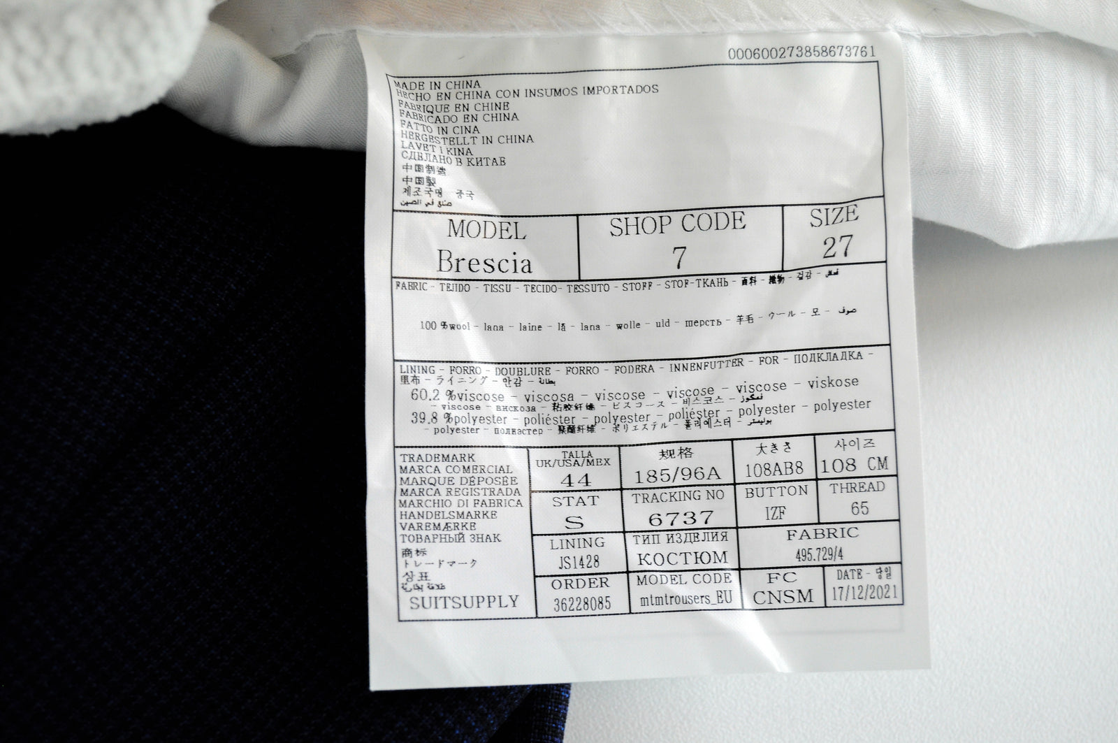 SUITSUPPLY Brescia Men's Trousers UK44S Blue Patterned Wool Pleated Formal Wear