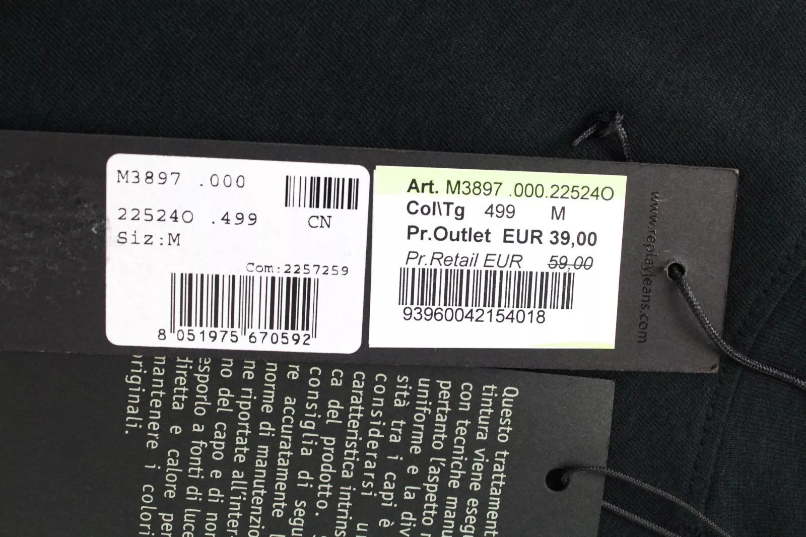 REPLAY Men's T-Shirt M Black Casual Cotton Blend Short Sleeve Pullover