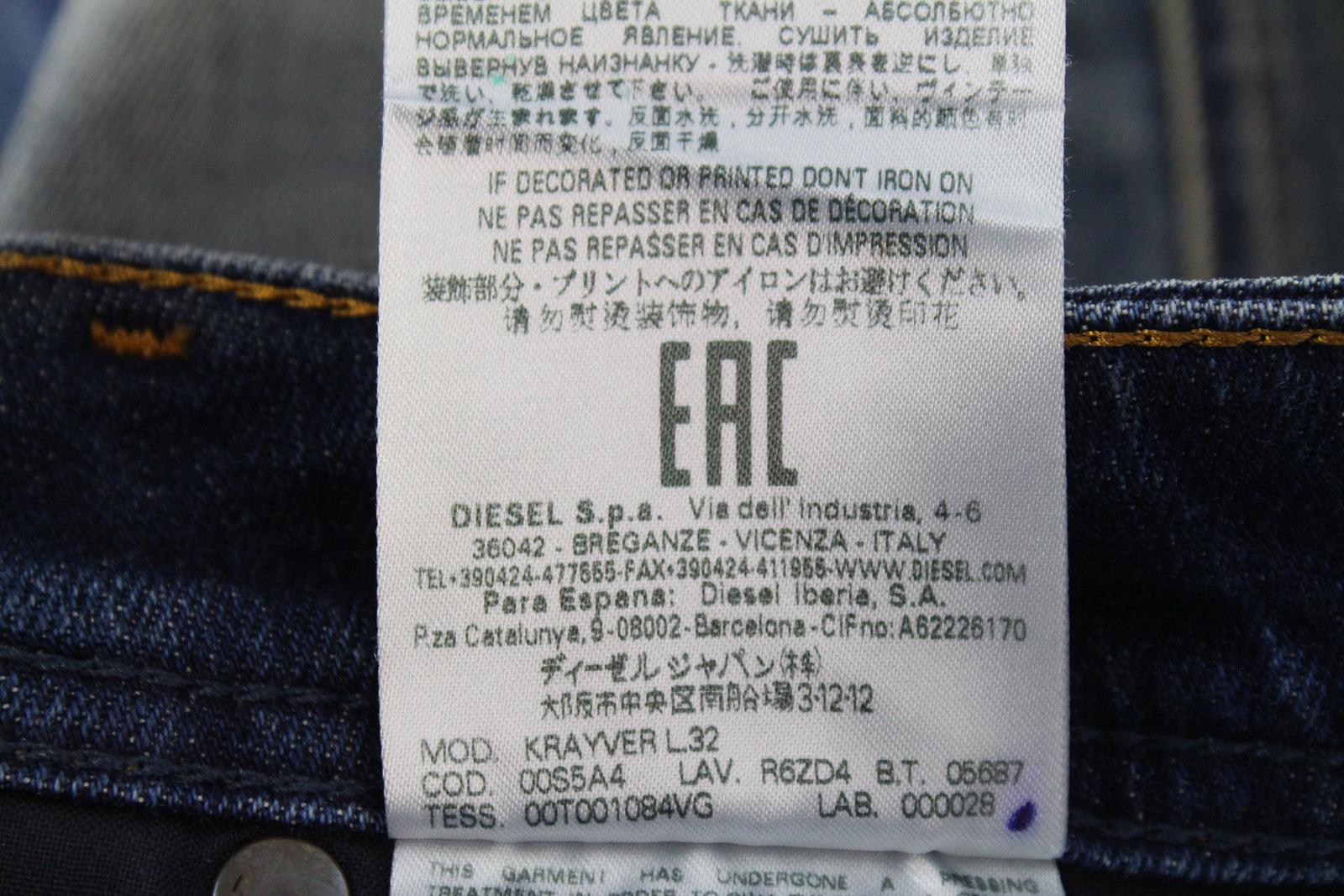 DIESEL Krayver R6ZD4 Men's Blue Jeans W28/L32 Slim Carrot Washed Cotton Stretch