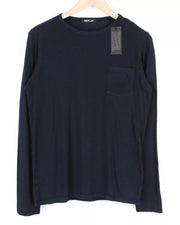 REPLAY Men's T-Shirt S Navy Cotton Long Sleeve Plain Pocketed Pullover
