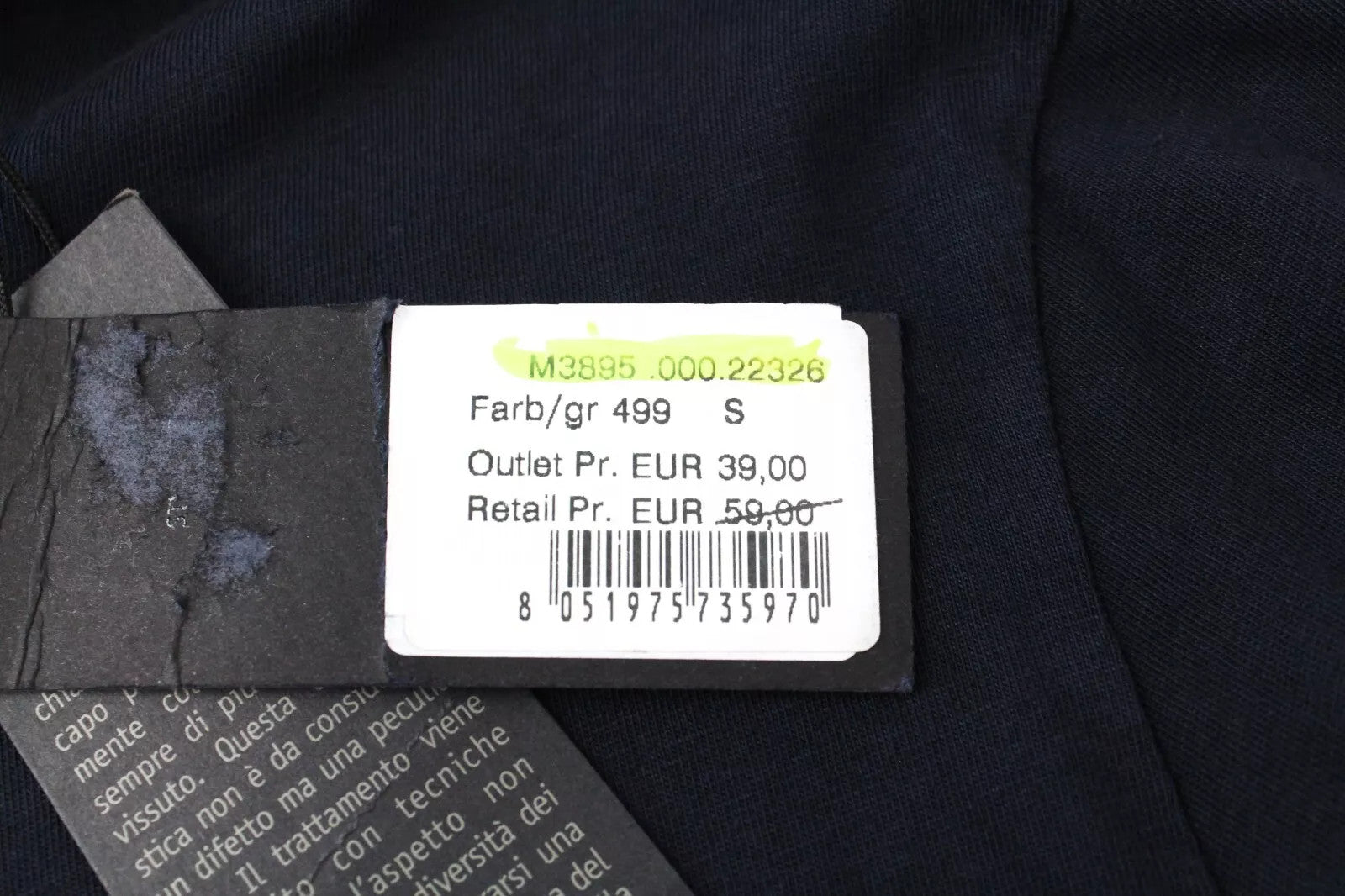 REPLAY Men's T-Shirt S Navy Cotton Long Sleeve Plain Pocketed Pullover