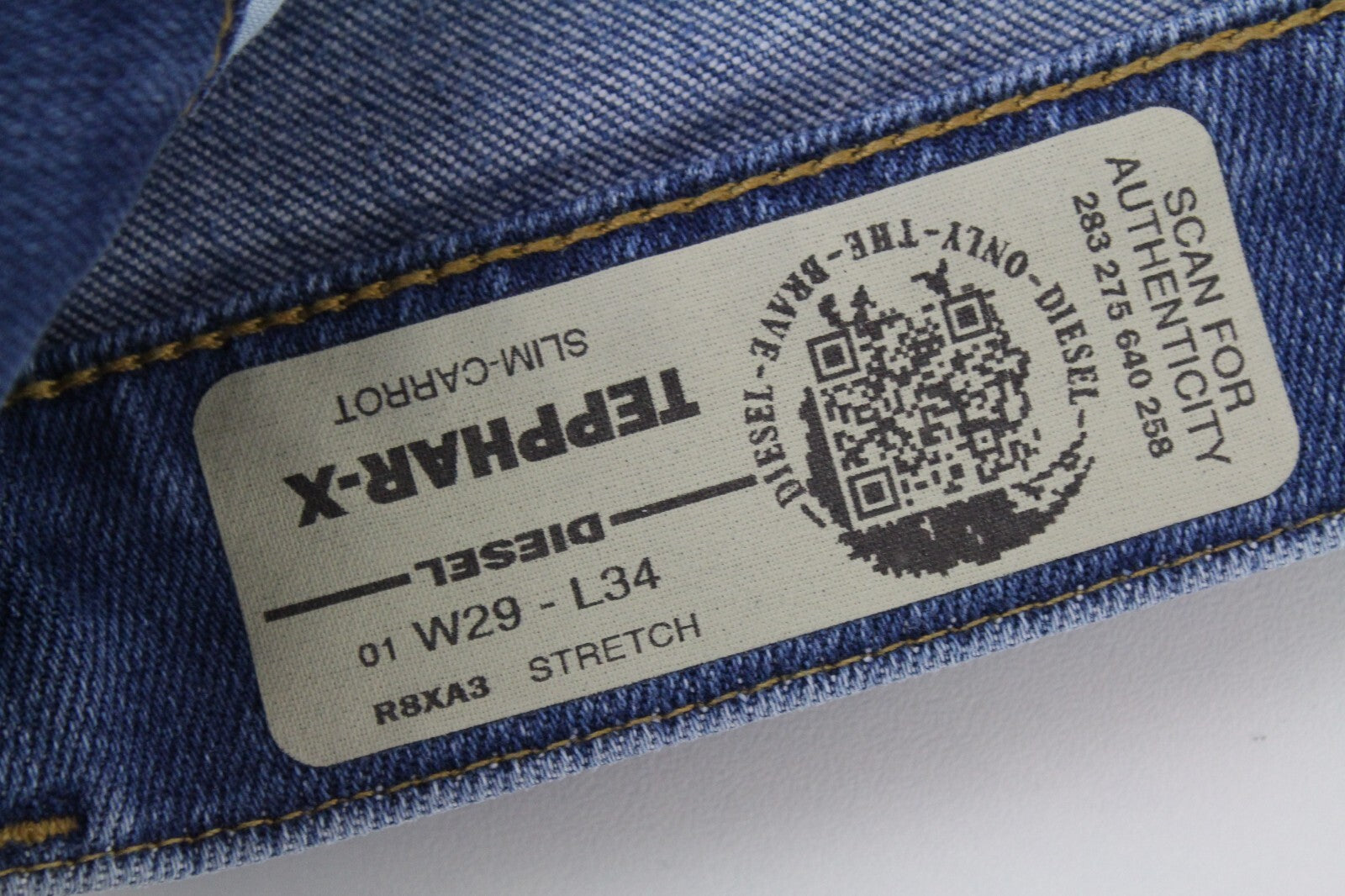 DIESEL Tepphar-X R8XA3 Men's Blue Jeans W29/L34 Slim Carrot Cotton Stretch Fit