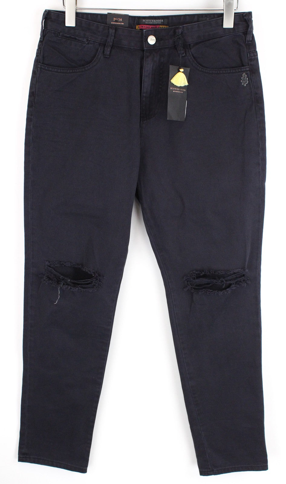 MAISON SCOTCH Women Jeans W29/L34 Slim Boyfriend Fit Cotton Navy Zip-Fly Ripped