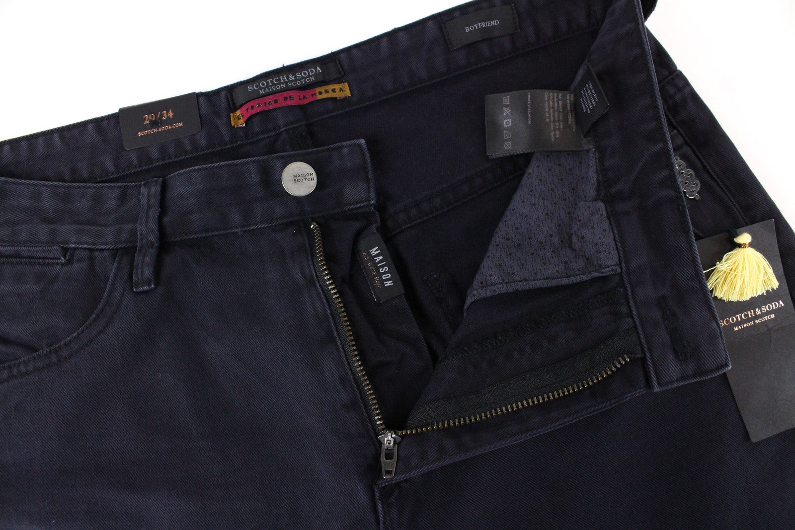 MAISON SCOTCH Women Jeans W29/L34 Slim Boyfriend Fit Cotton Navy Zip-Fly Ripped