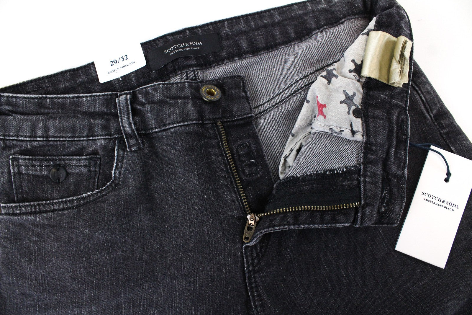 SCOTCH & SODA Supreme Women Jeans W29/L32 Slim Straight Fit Grey Cotton Stretch