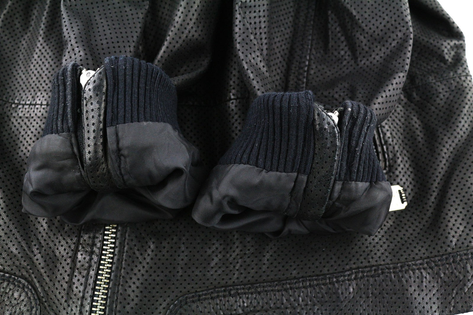 DIESEL Men Jacket L Black Lambskin Leather Asymmetrical Zipper Band Neck Logo