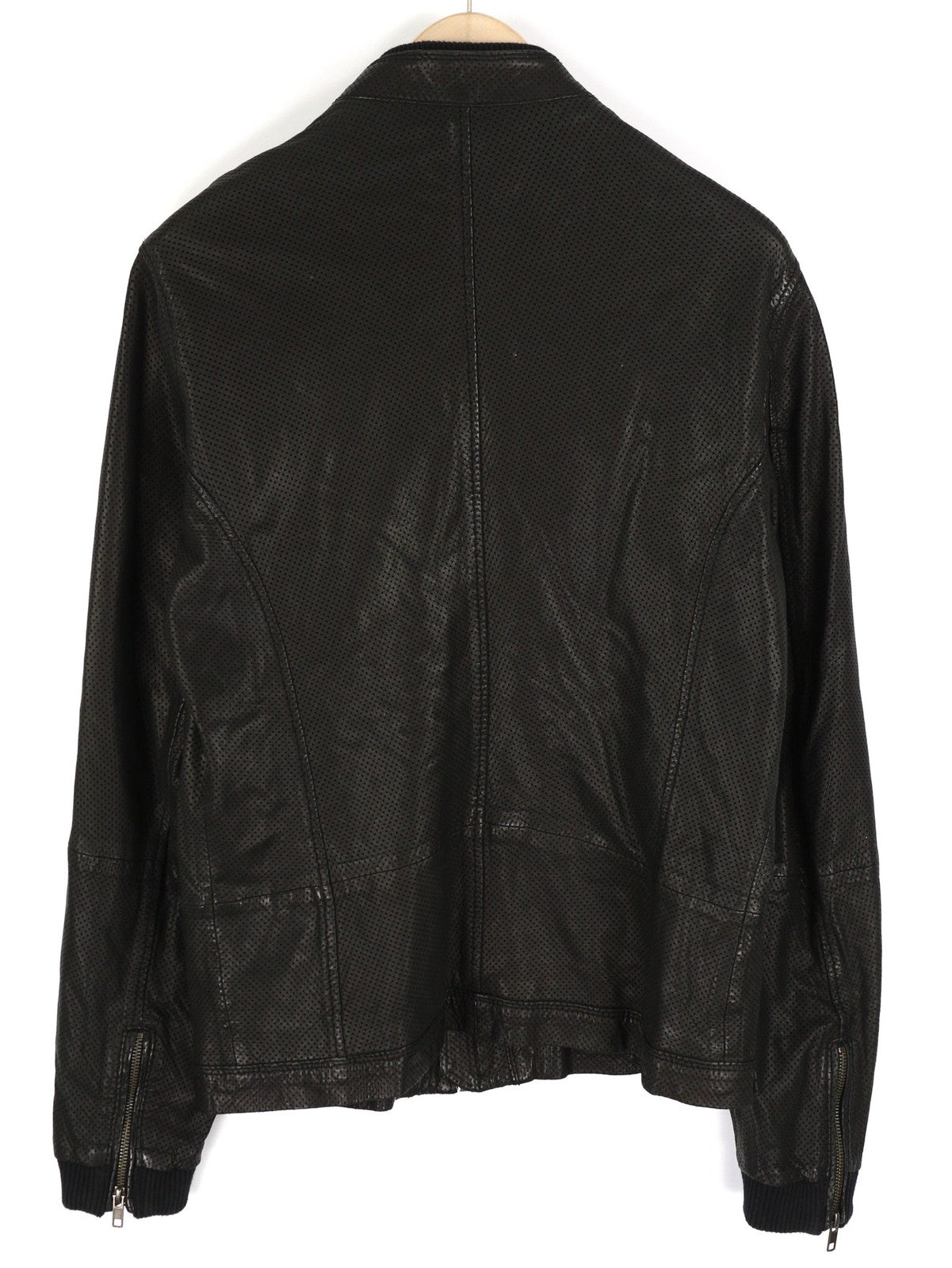 DIESEL Men Jacket L Black Lambskin Leather Asymmetrical Zipper Band Neck Logo