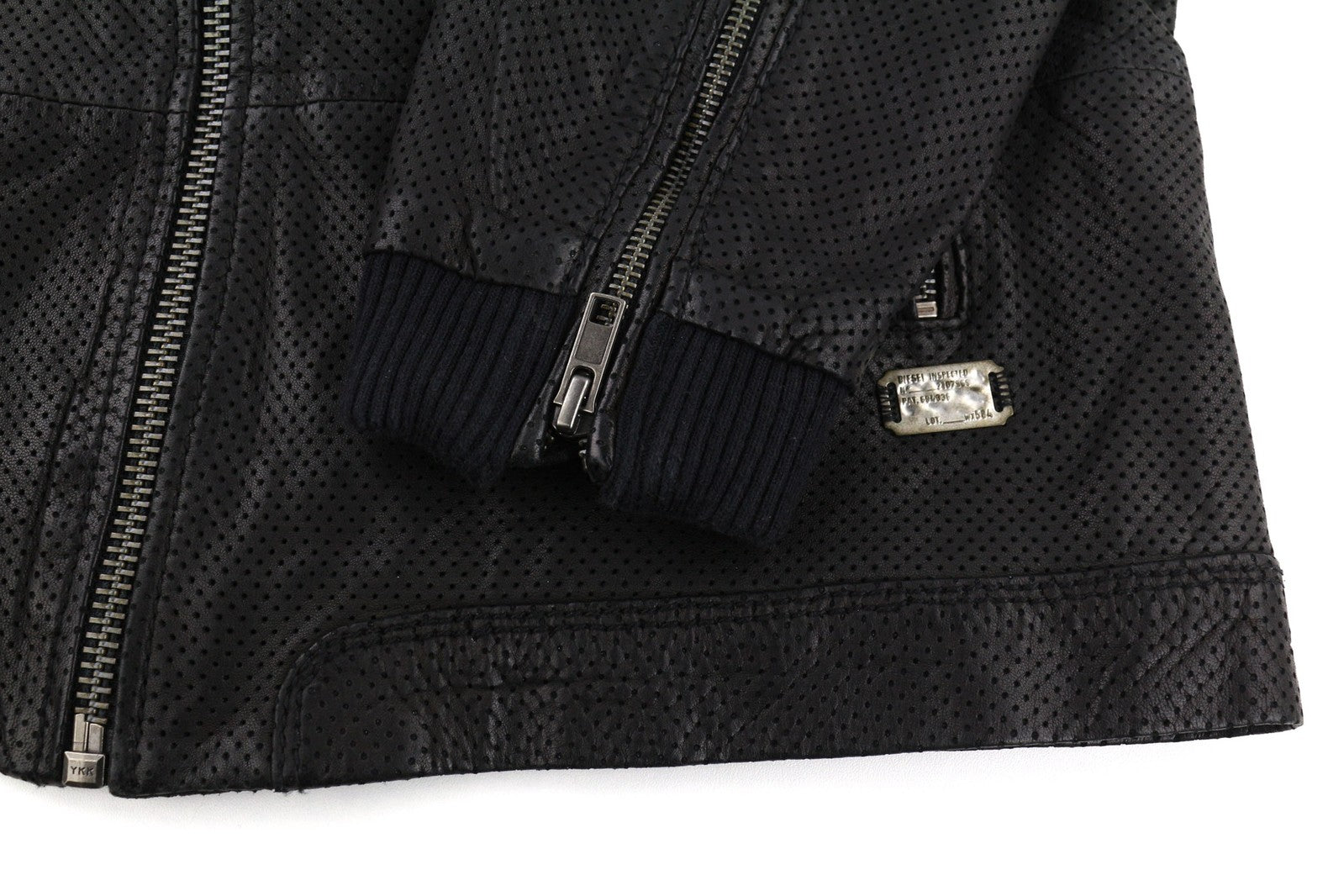 DIESEL Men Jacket L Black Lambskin Leather Asymmetrical Zipper Band Neck Logo