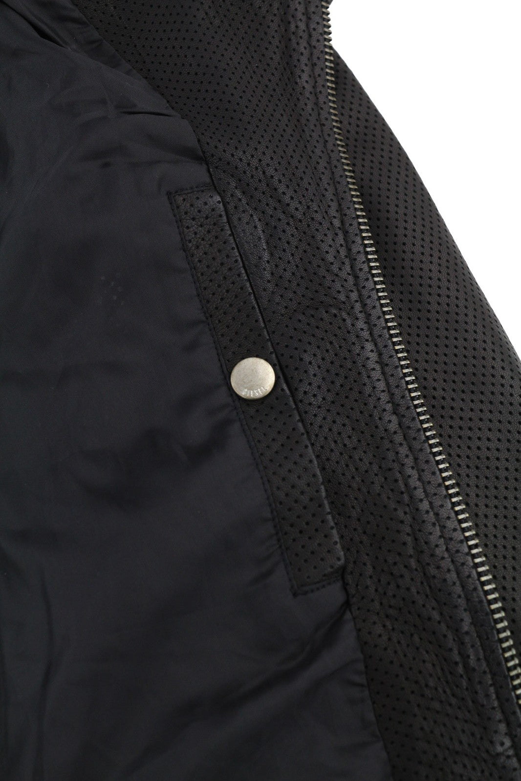 DIESEL Men Jacket L Black Lambskin Leather Asymmetrical Zipper Band Neck Logo