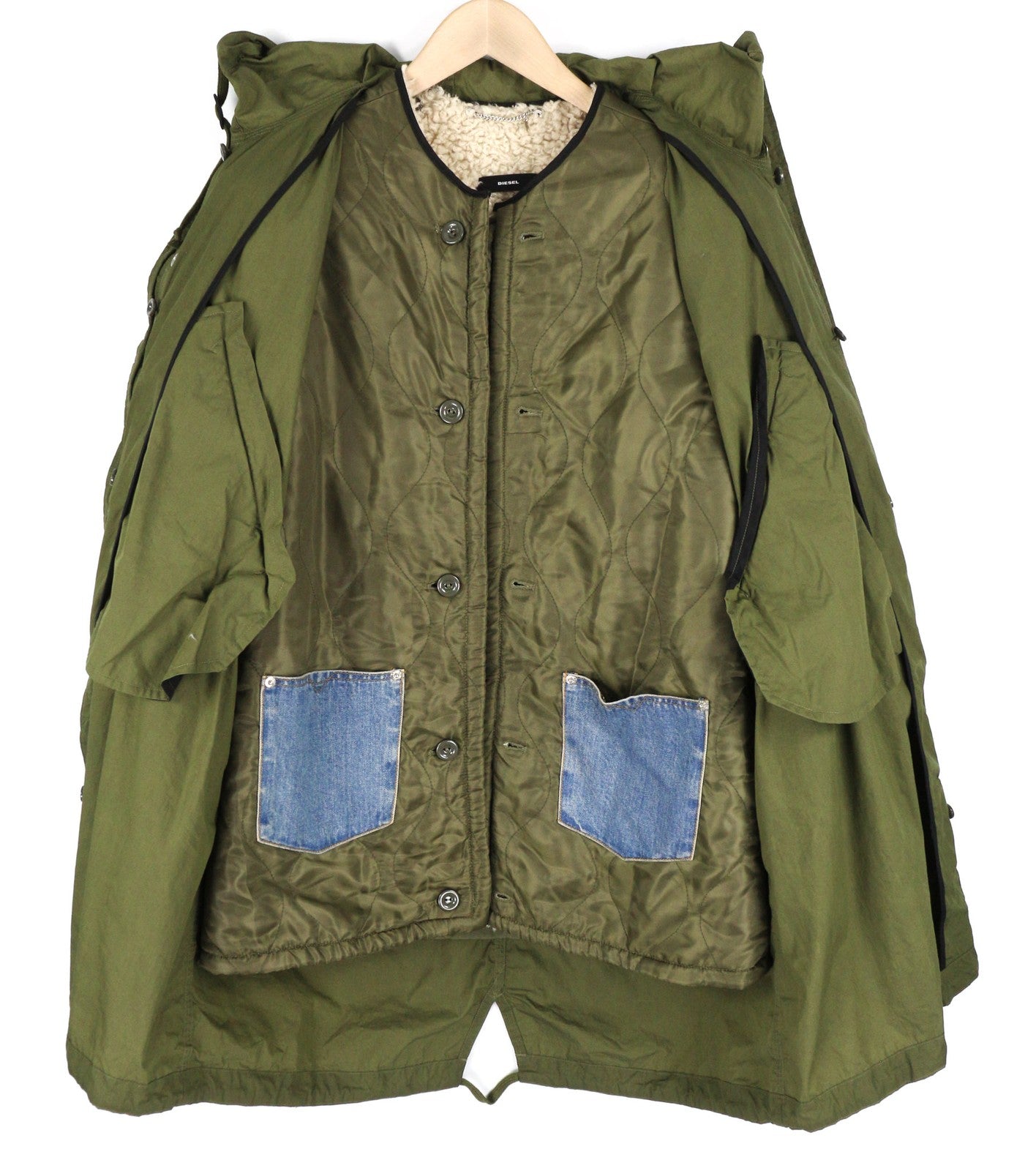 DIESEL W-Terry Women Jacket S Green Parka Zip Hooded Sherpa Lined RRP€395