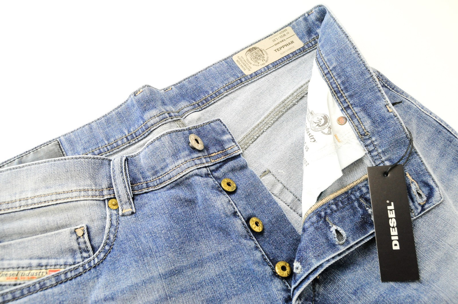 DIESEL Tepphar 0842H Men Jeans W33/L32 Slim Carrot Fit Light Blue Stretch