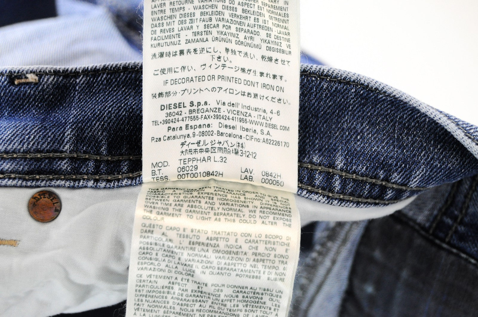 DIESEL Tepphar 0842H Men Jeans W33/L32 Slim Carrot Fit Light Blue Stretch