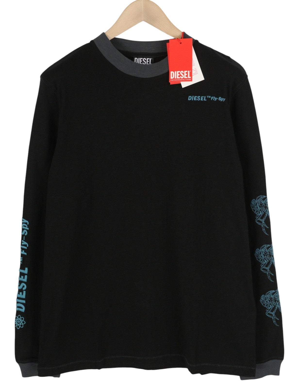 DIESEL T-Justle-LS-E9 Men T-Shirt L Black Long Sleeve Crew Neck Cotton RRP€135