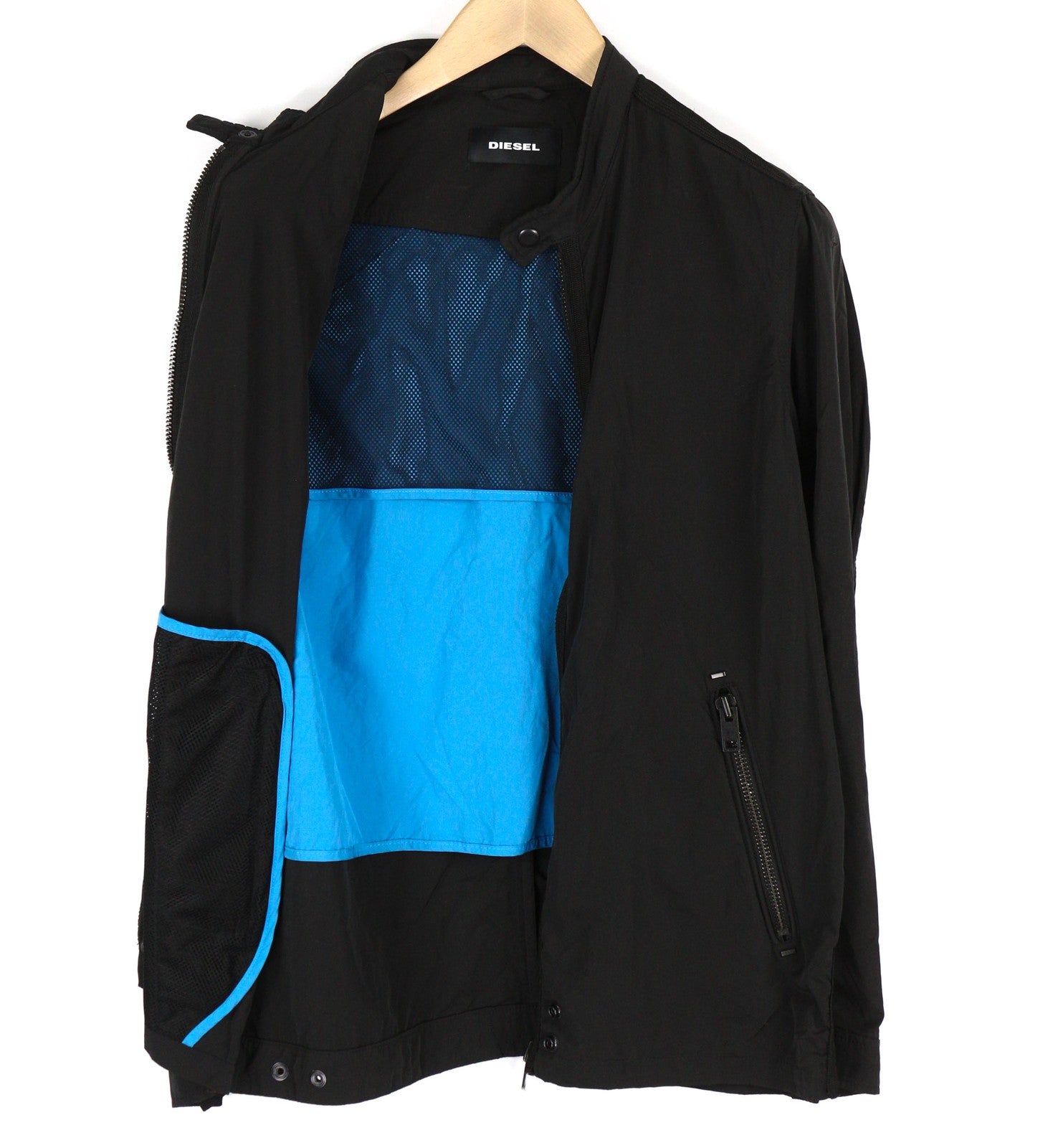 DIESEL J-Rum Men Jacket M Black Band Neck Lined Full Zip Pockets Lightweight