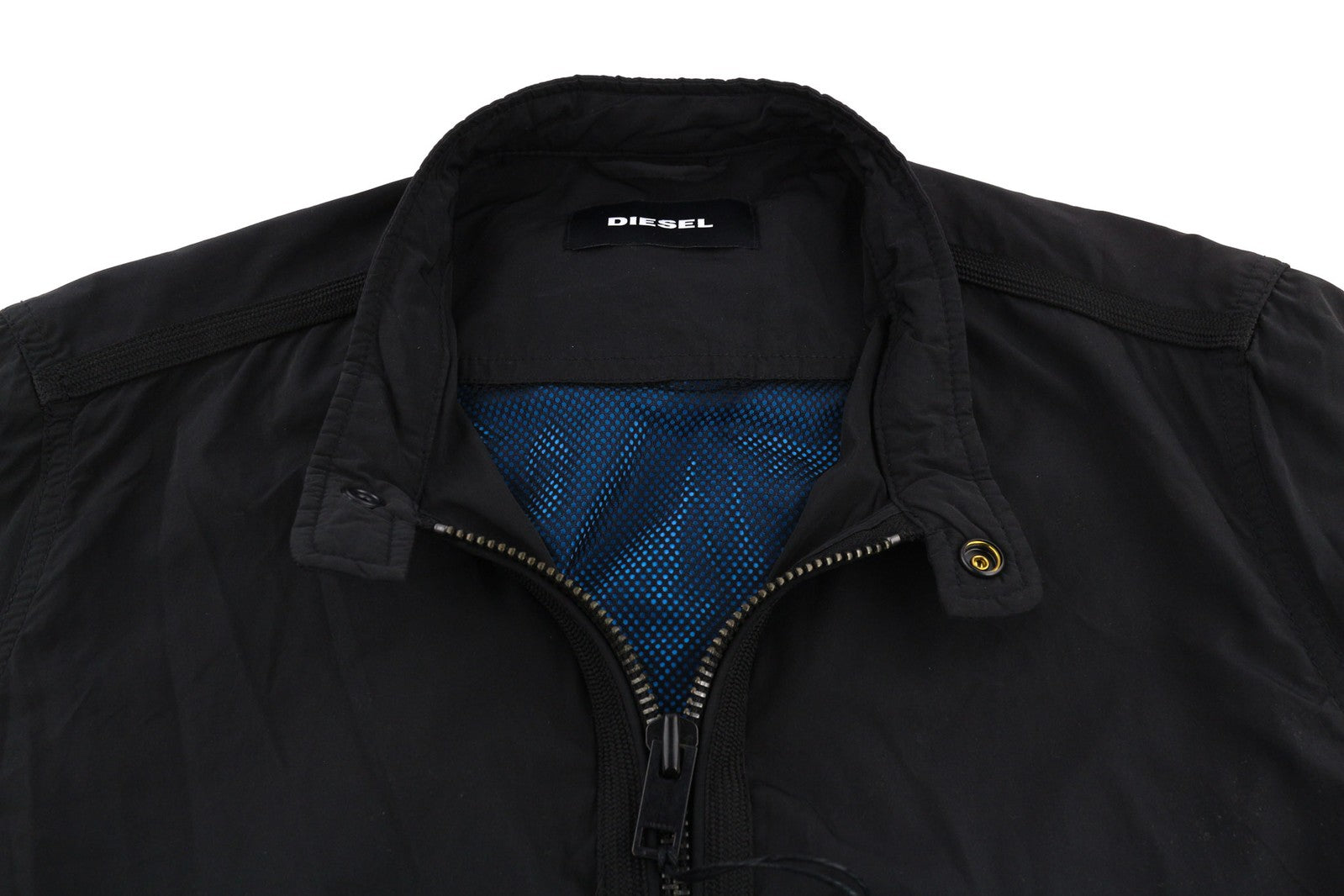 DIESEL J-Rum Men Jacket M Black Band Neck Lined Full Zip Pockets Lightweight