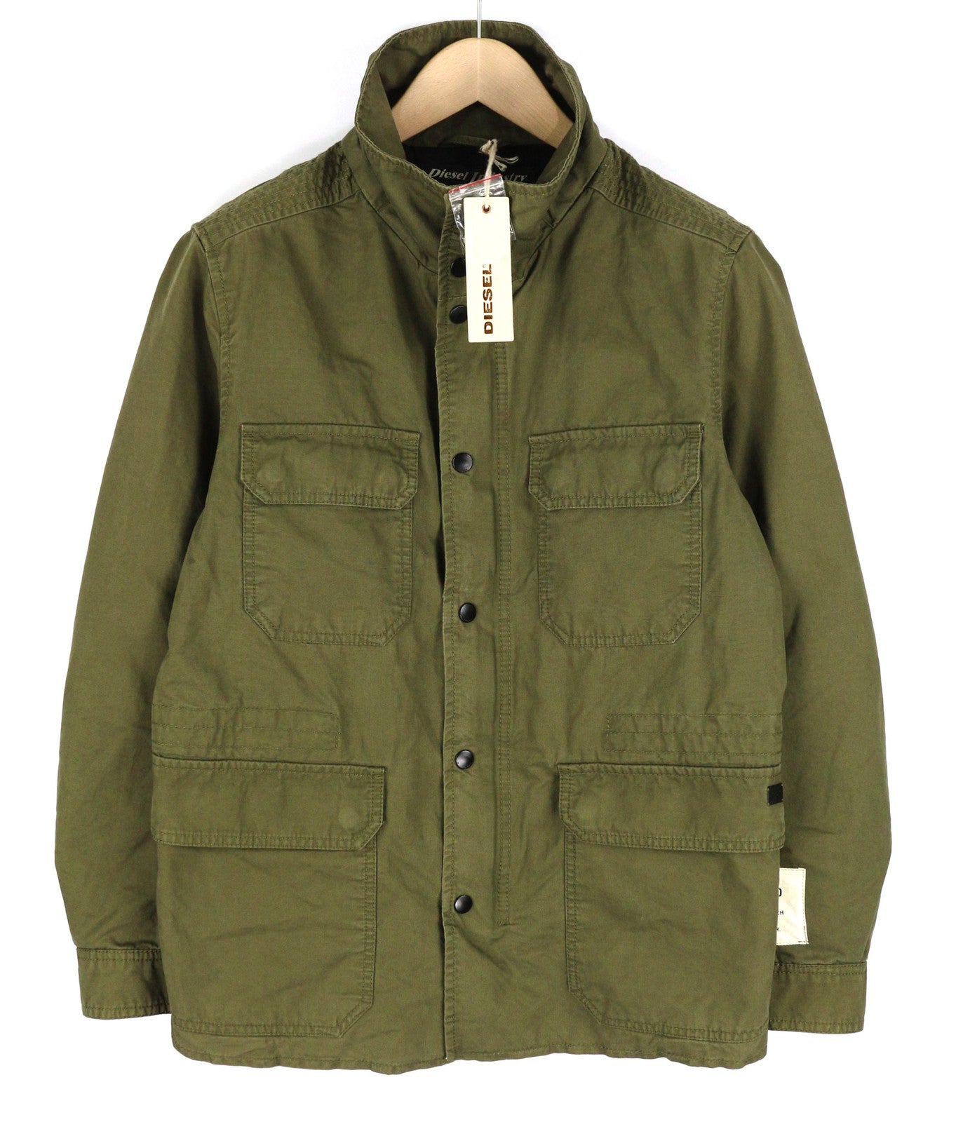 DIESEL Jamede Men Jacket S Khaki Zipper High Neck Lined Drawstring Waist Logo