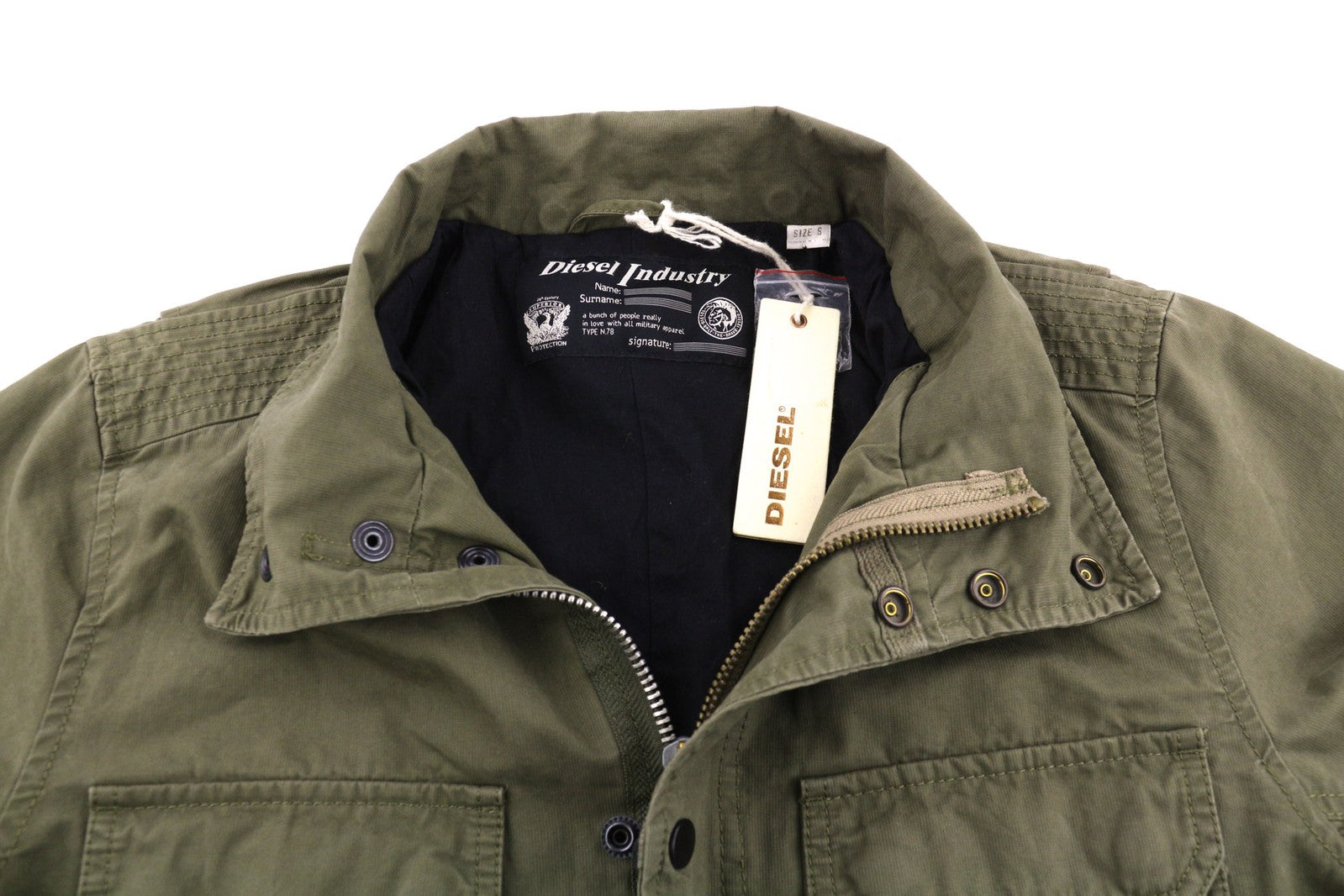 DIESEL Jamede Men Jacket S Khaki Zipper High Neck Lined Drawstring Waist Logo