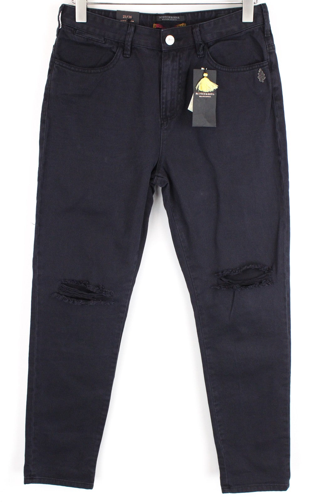 MAISON SCOTCH Women Jeans W27/L34 Slim Boyfriend Fit Ripped Navy Cotton Dyed