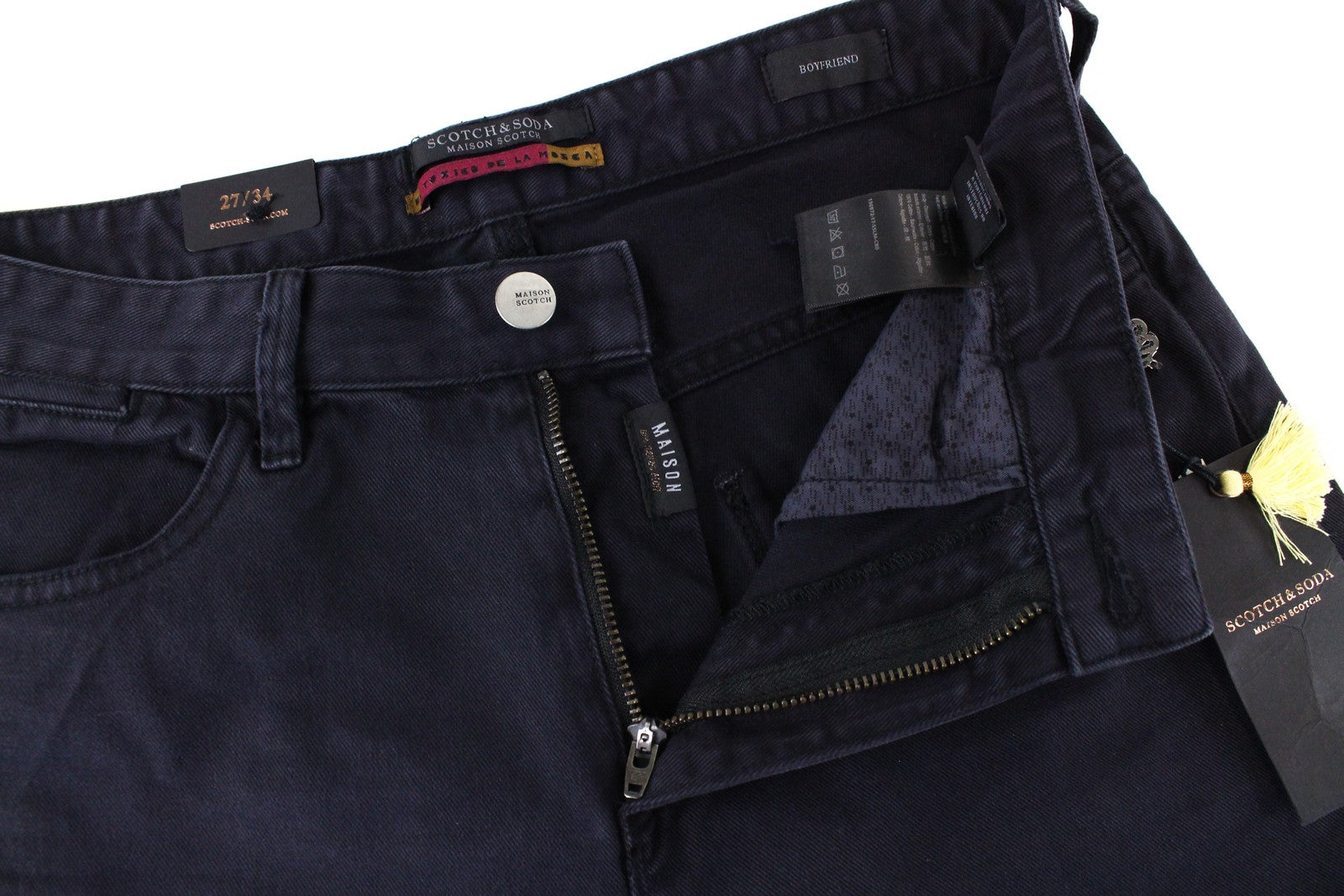 MAISON SCOTCH Women Jeans W27/L34 Slim Boyfriend Fit Ripped Navy Cotton Dyed