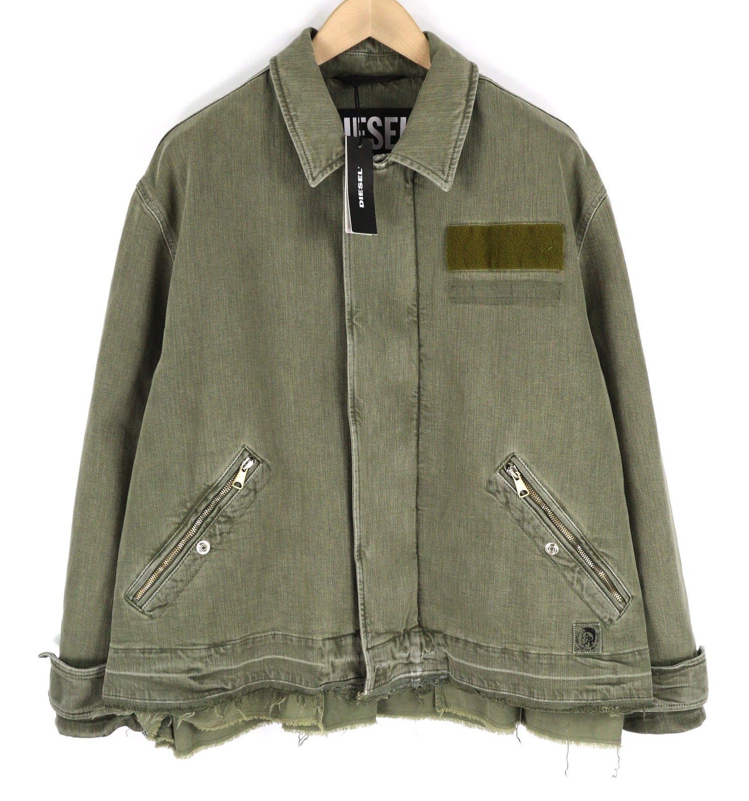 DIESEL J-Georg Men Jacket L Military Denim Zip Distress Lightweight RRP€395