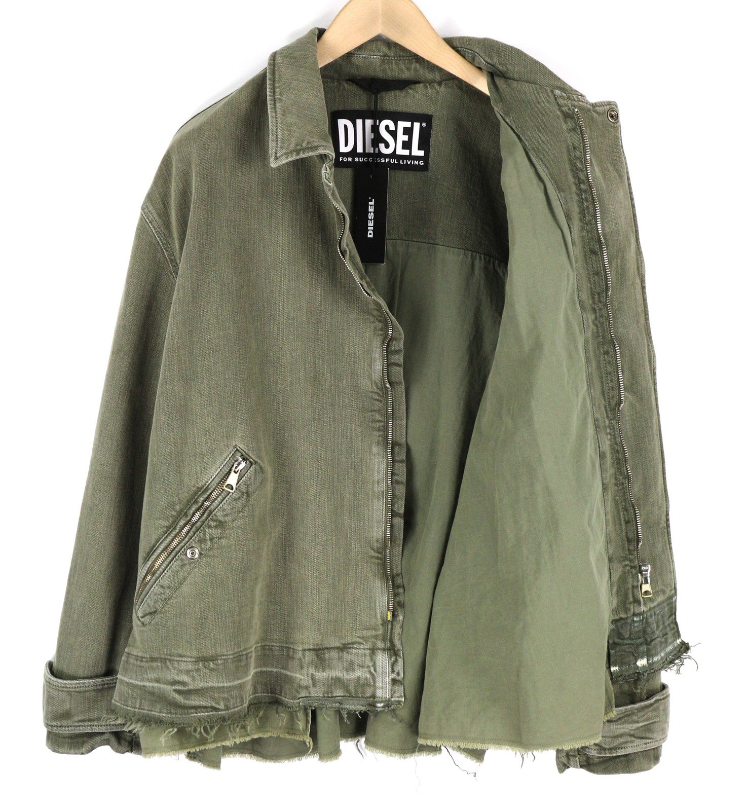 DIESEL J-Georg Men Jacket L Military Denim Zip Distress Lightweight RRP€395