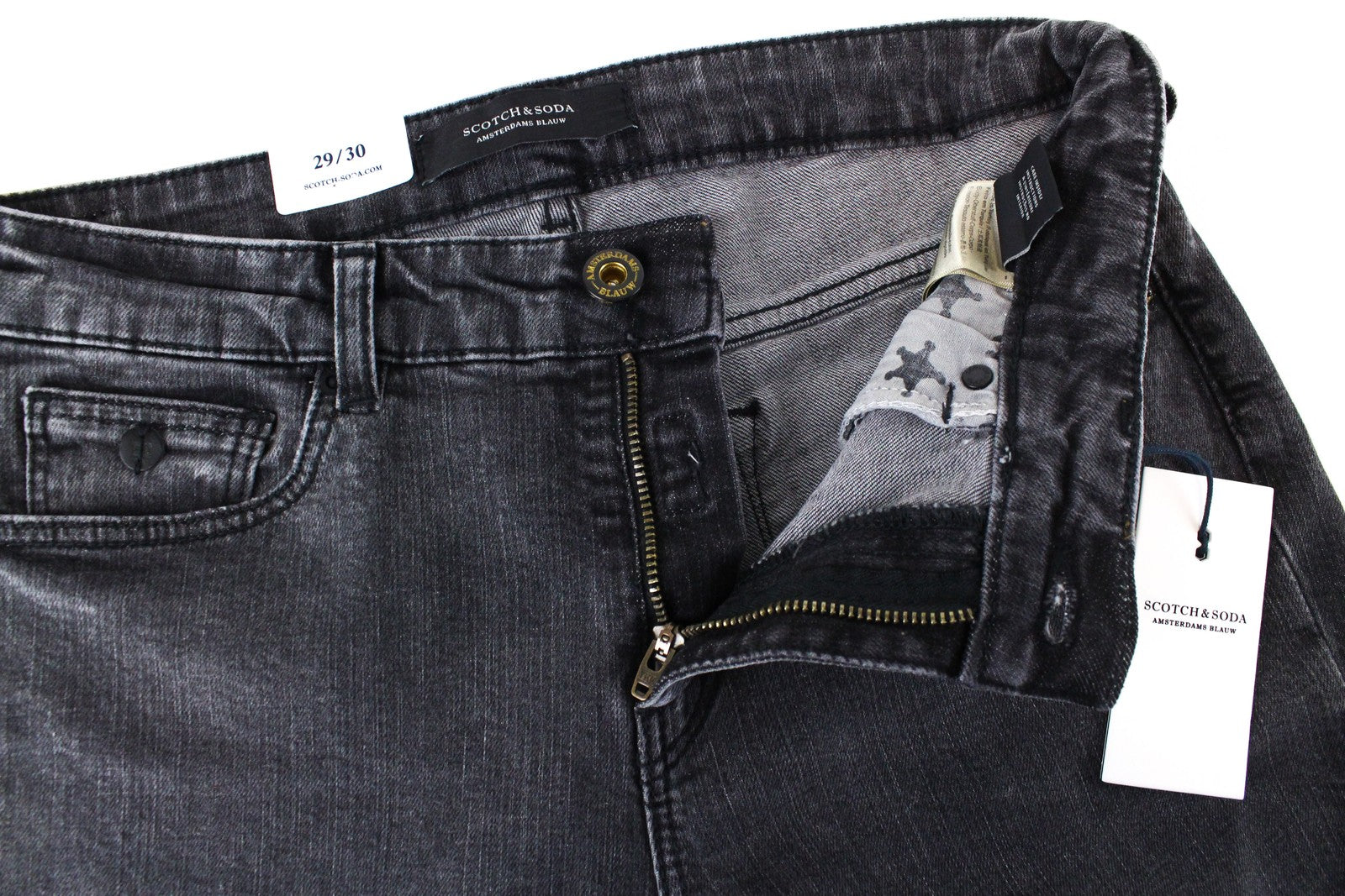 SCOTCH & SODA Supreme Women Jeans W29/L30 Slim Straight Fit Grey Cotton Stretch